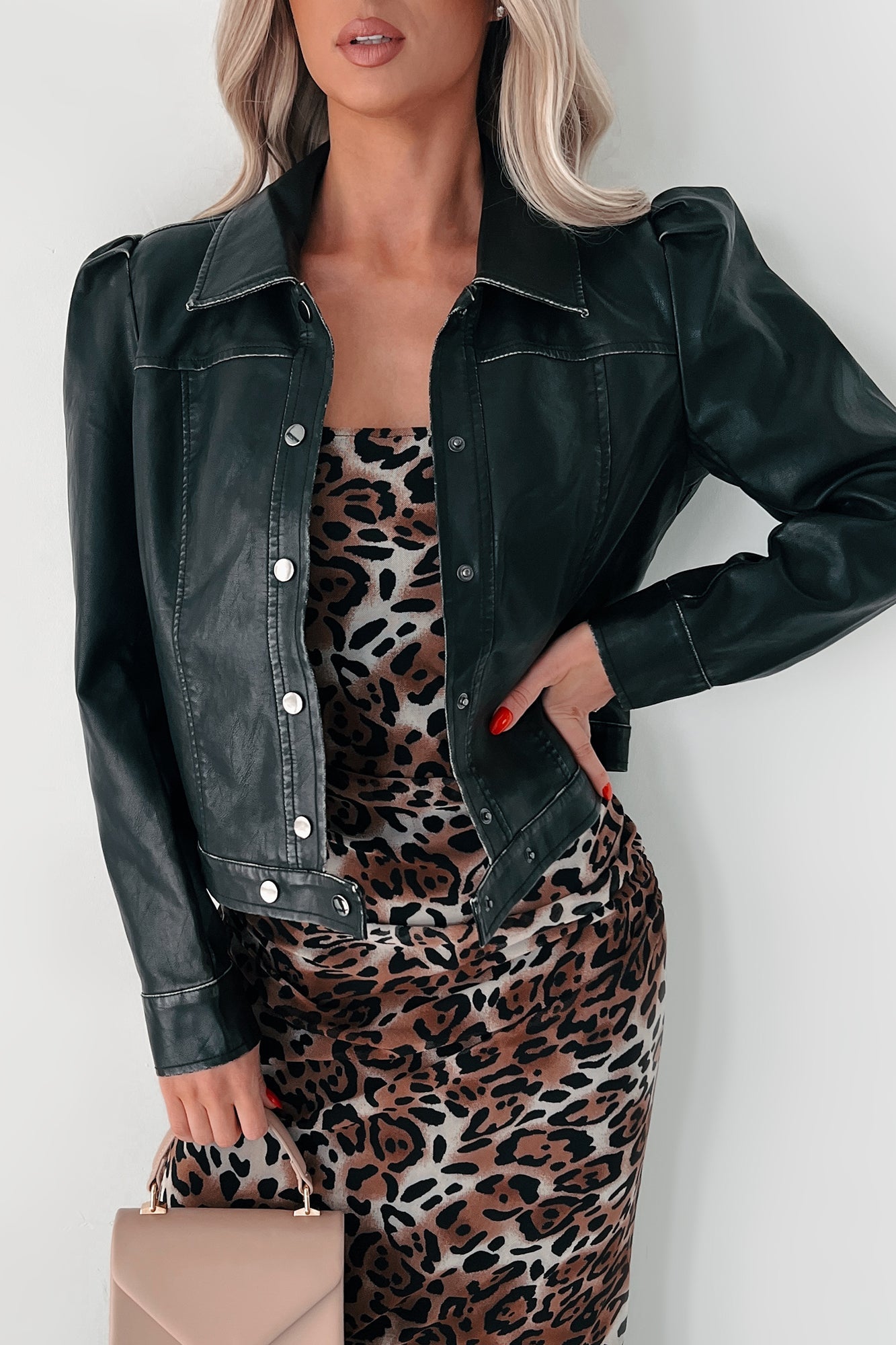 Studio City Puff Sleeve Leather Jacket (Washed Black)