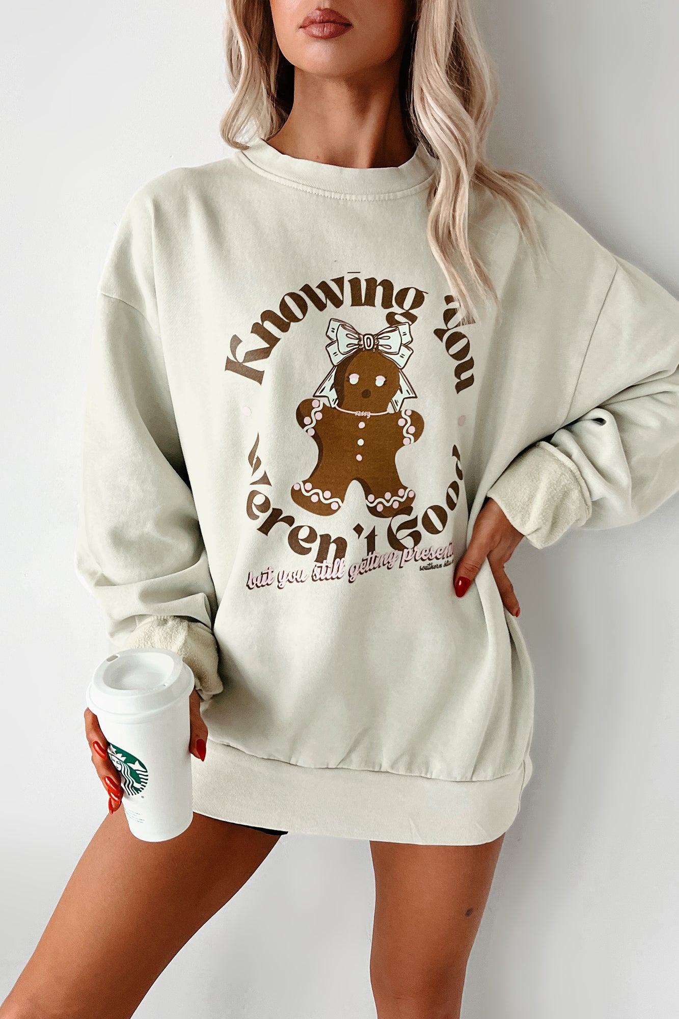 "Still Getting Presents" Graphic Sweatshirt (Pale Sage)
