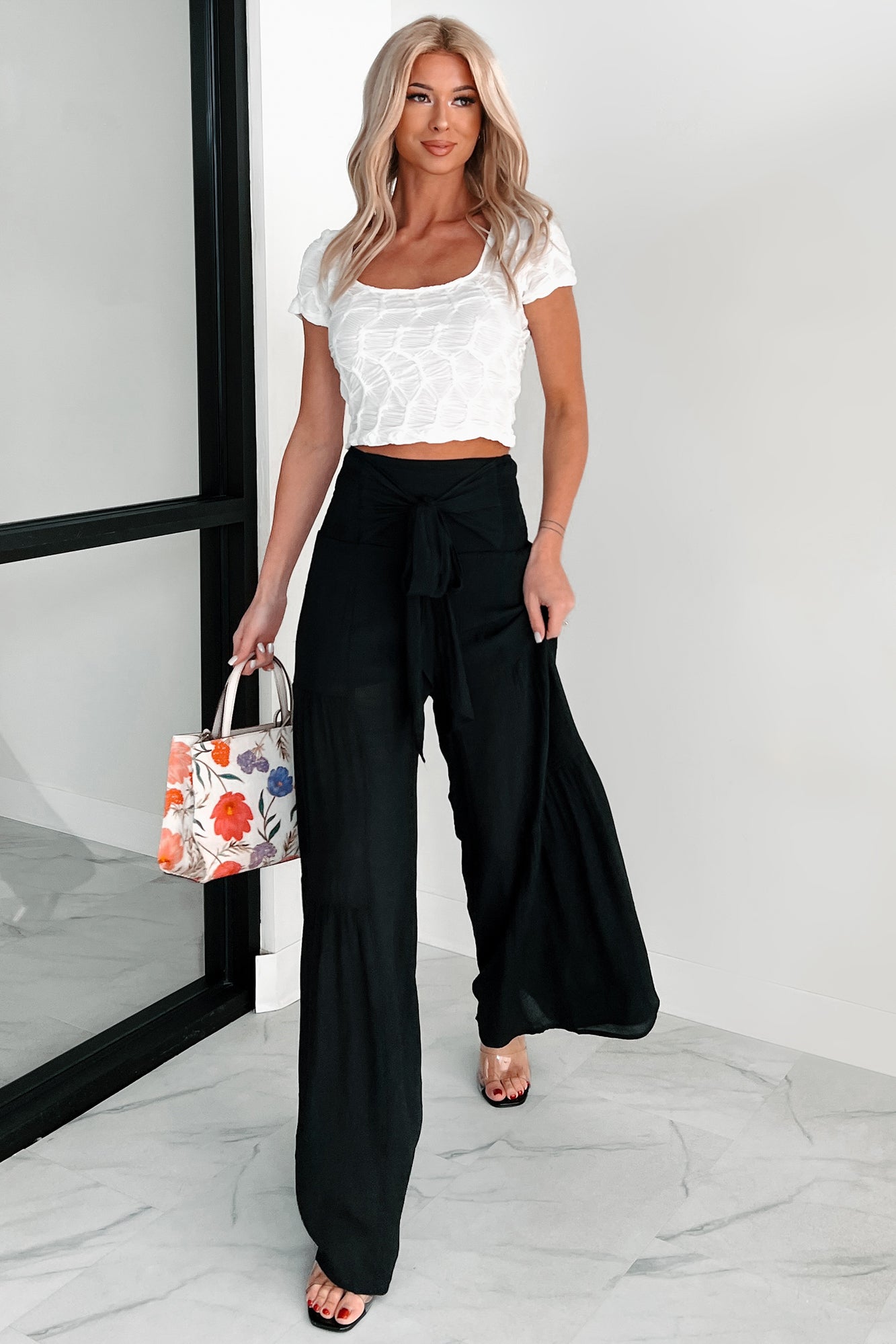 A Little Birdie Told Me Textured Square Neck Top (White)