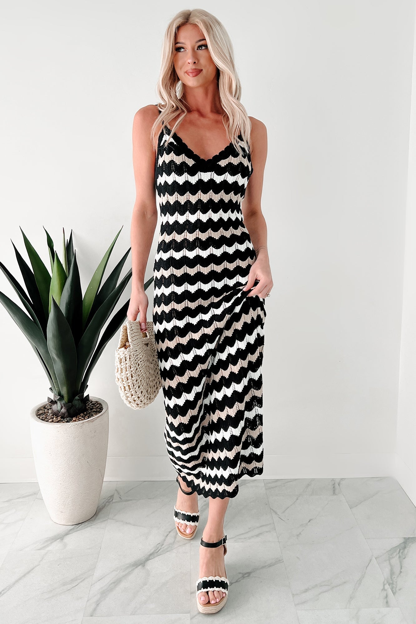 Simply Striped Sweater Knit Maxi Dress (Black Combo)