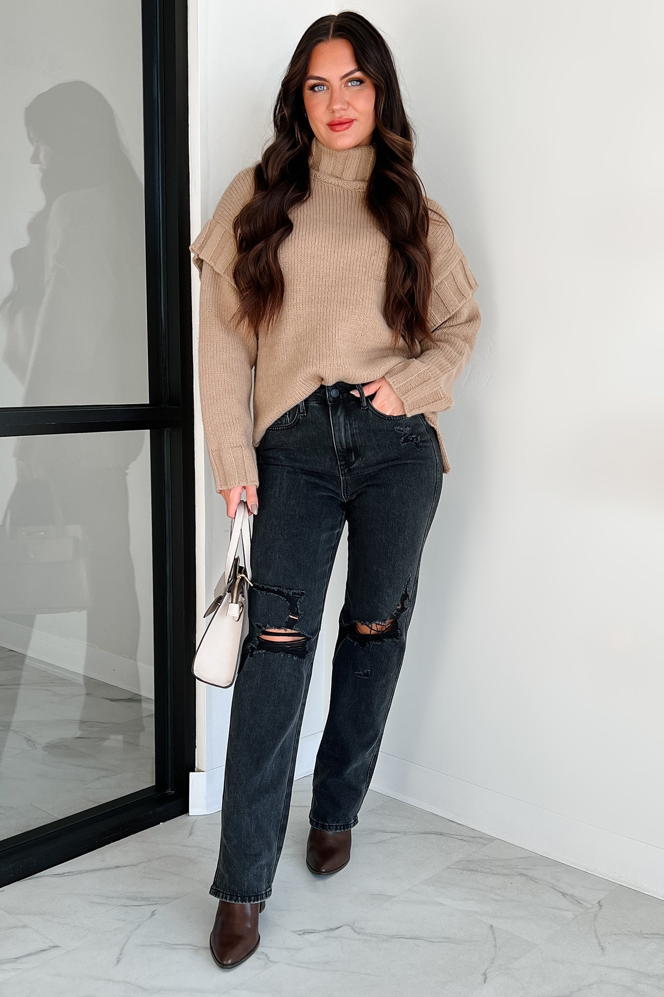 Staying Connected Oversized Turtleneck Sweater (Taupe)