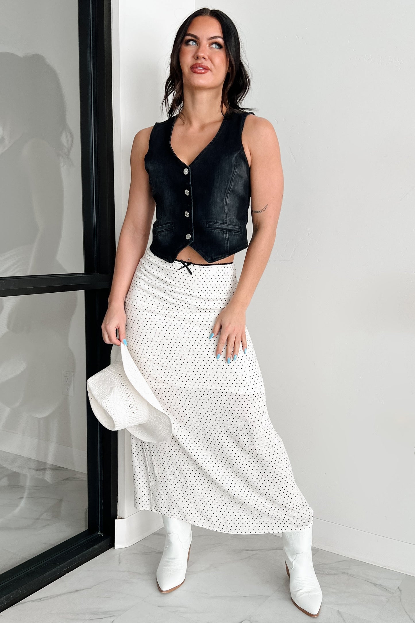 Headed To Brunch Heart Print Cami & Skirt Set (Cream/Black)