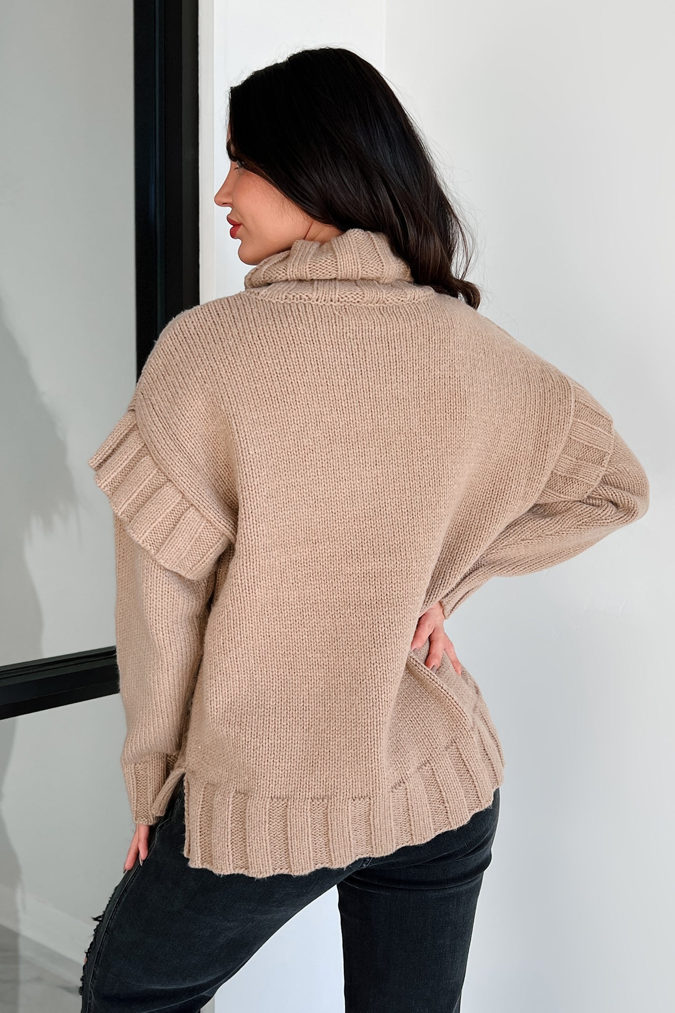 Staying Connected Oversized Turtleneck Sweater (Taupe)