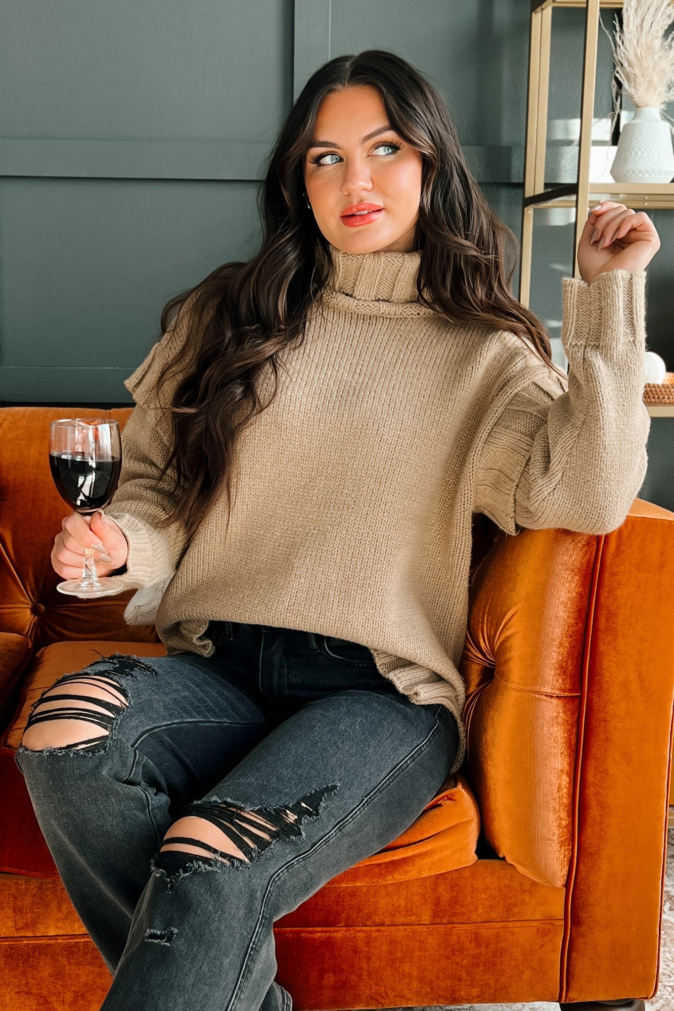 Staying Connected Oversized Turtleneck Sweater (Taupe)