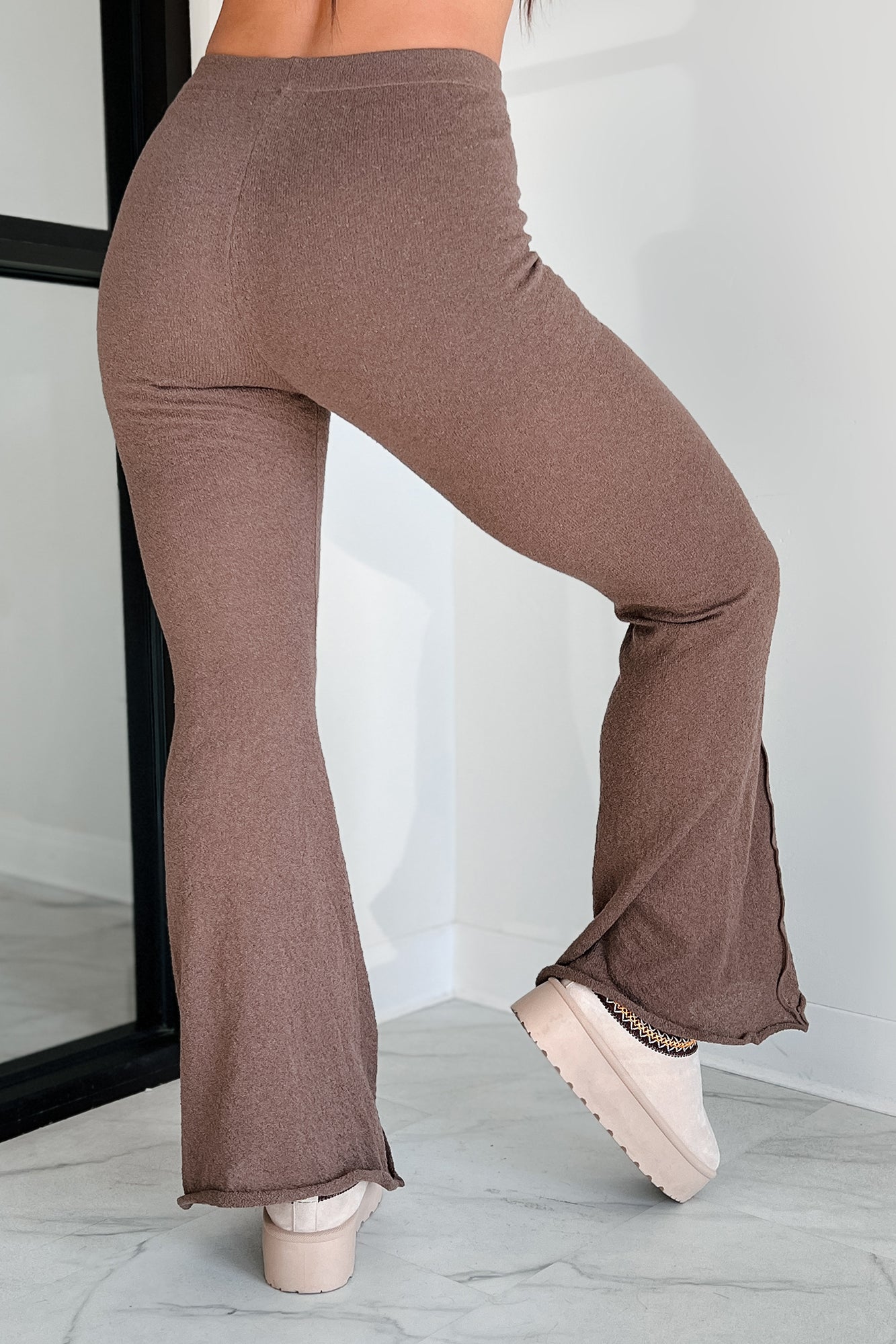 Talk It Through Lettuce Seam Flare Pants (Espresso)