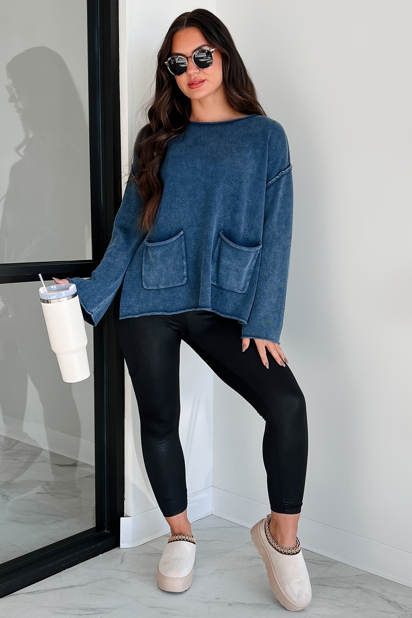 Humor Me Pocketed Sweater Top (Midnight Blue)