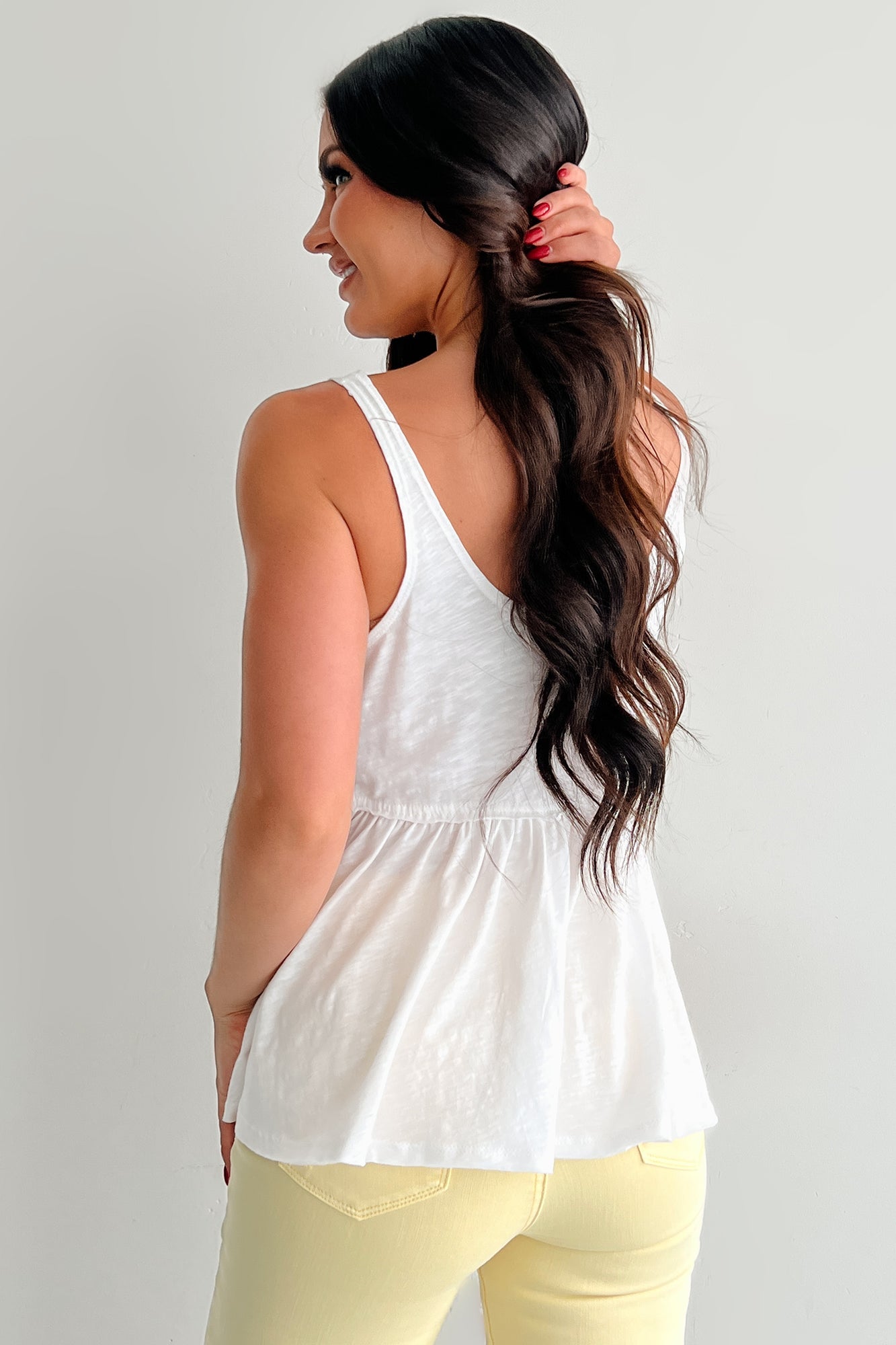 Booked By Brunch Sleeveless Ruffle Top (White)