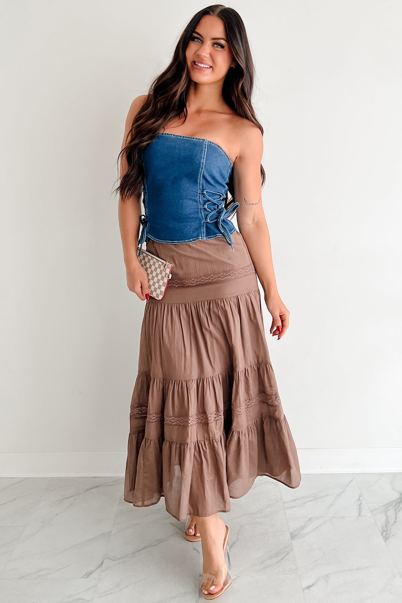 Lipstick & Lethal Strapless Lace-Up Top (Denim)