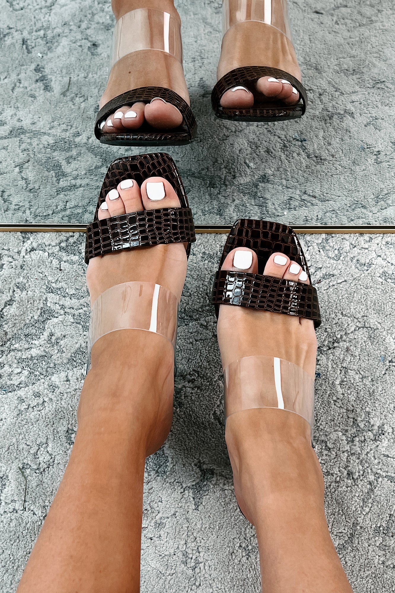 Raised Ritzy Clear Strap Heeled Sandal (Brown Croc)