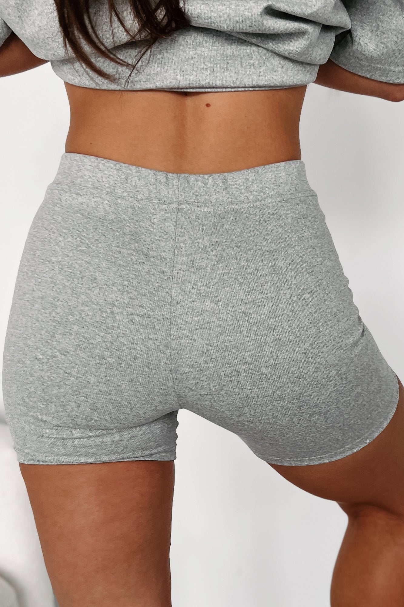 Minding Mine Mid Rise Ribbed Biker Shorts (Heather Grey)