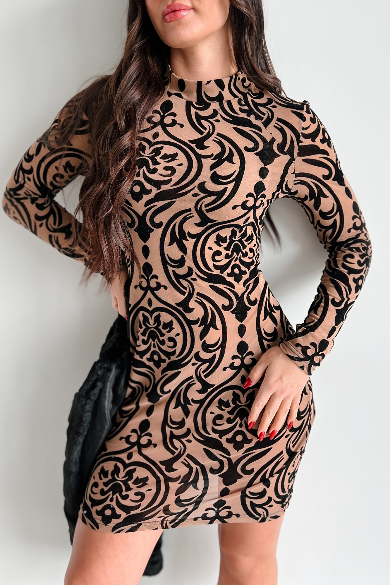 Beauty From Chaos Velvet Mesh Mini Dress (Coffee)