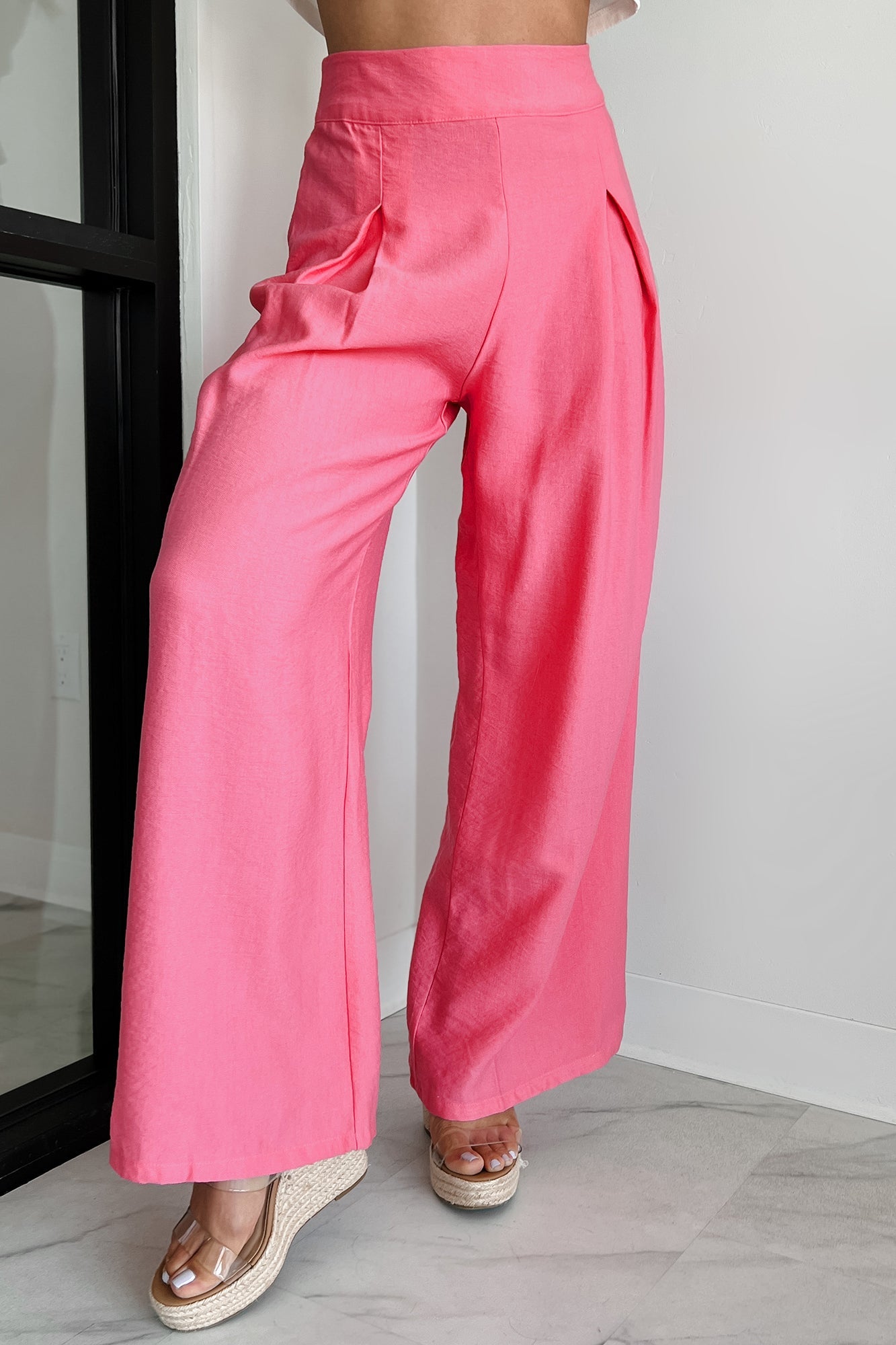 Energetic Response High Rise Pleated Wide Leg Pants (Pink)