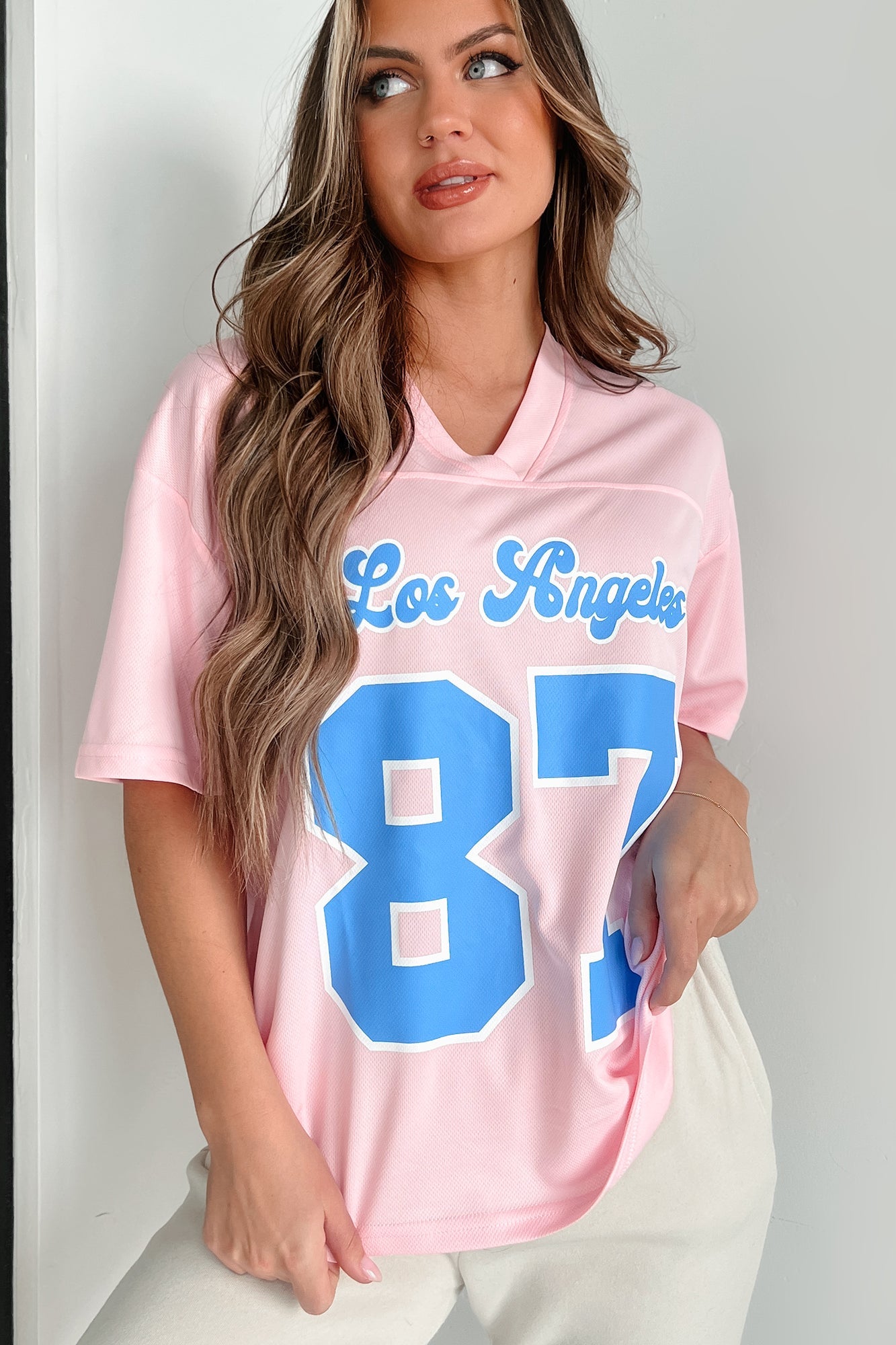 Fashionably Sporty Jersey Top (Baby Pink)