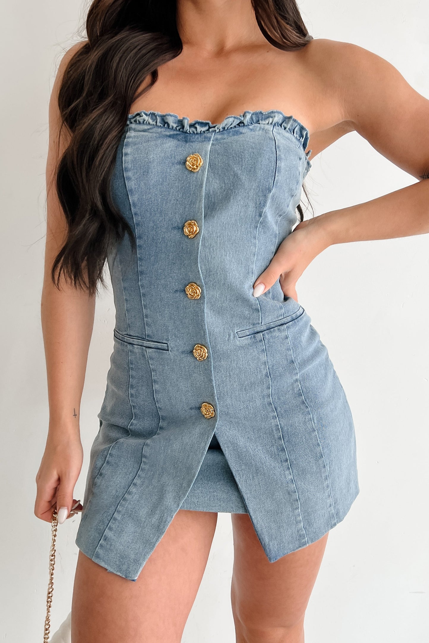 Street Couture Strapless Sweetheart Mini Dress (Denim)