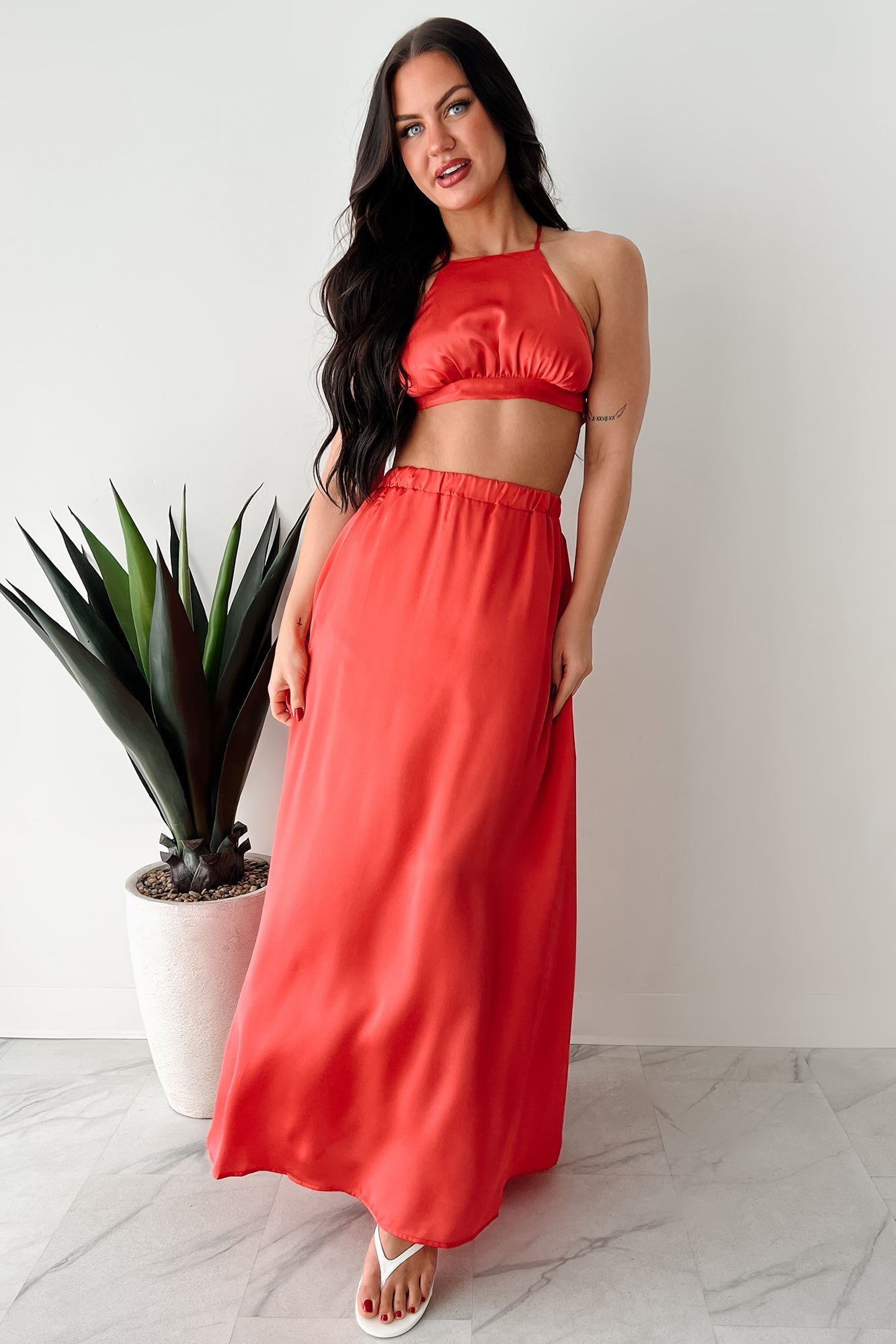 Sending Signals Halter Two Piece Maxi Set (Red Orange)