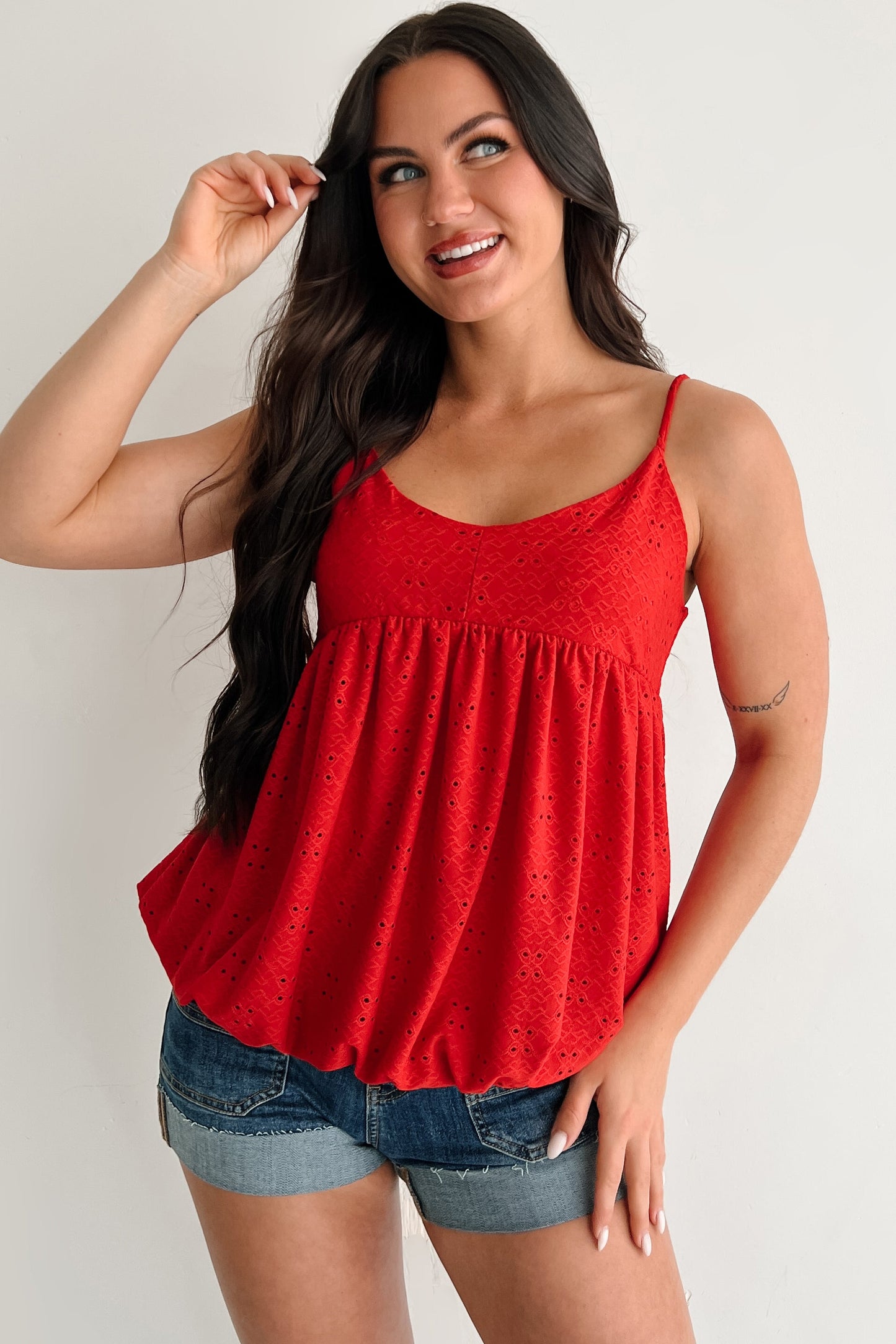 Nordic Nights Bubble Hem Tank Top (Red)