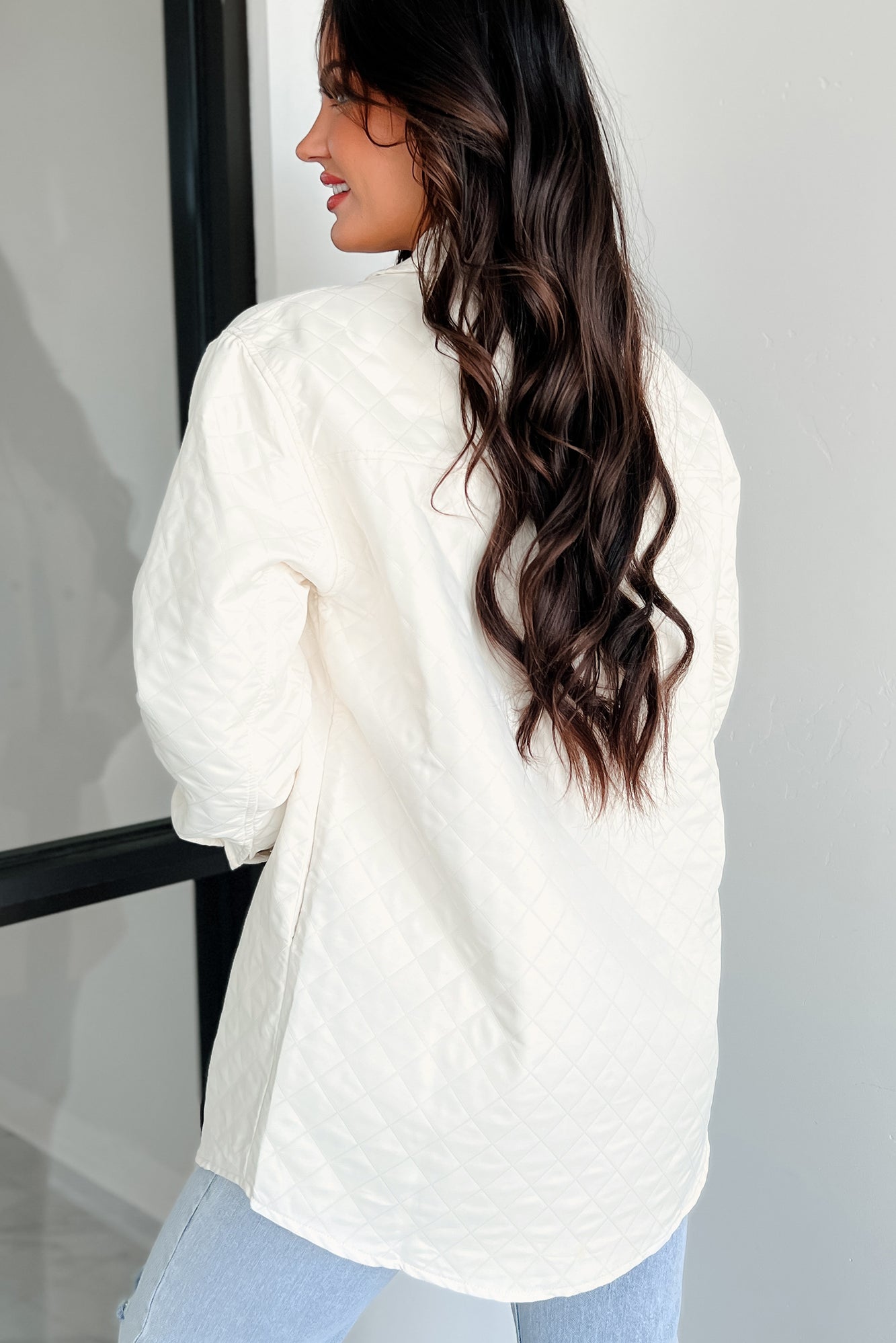 Elevated Composure Quilted Long Shacket (Cream)