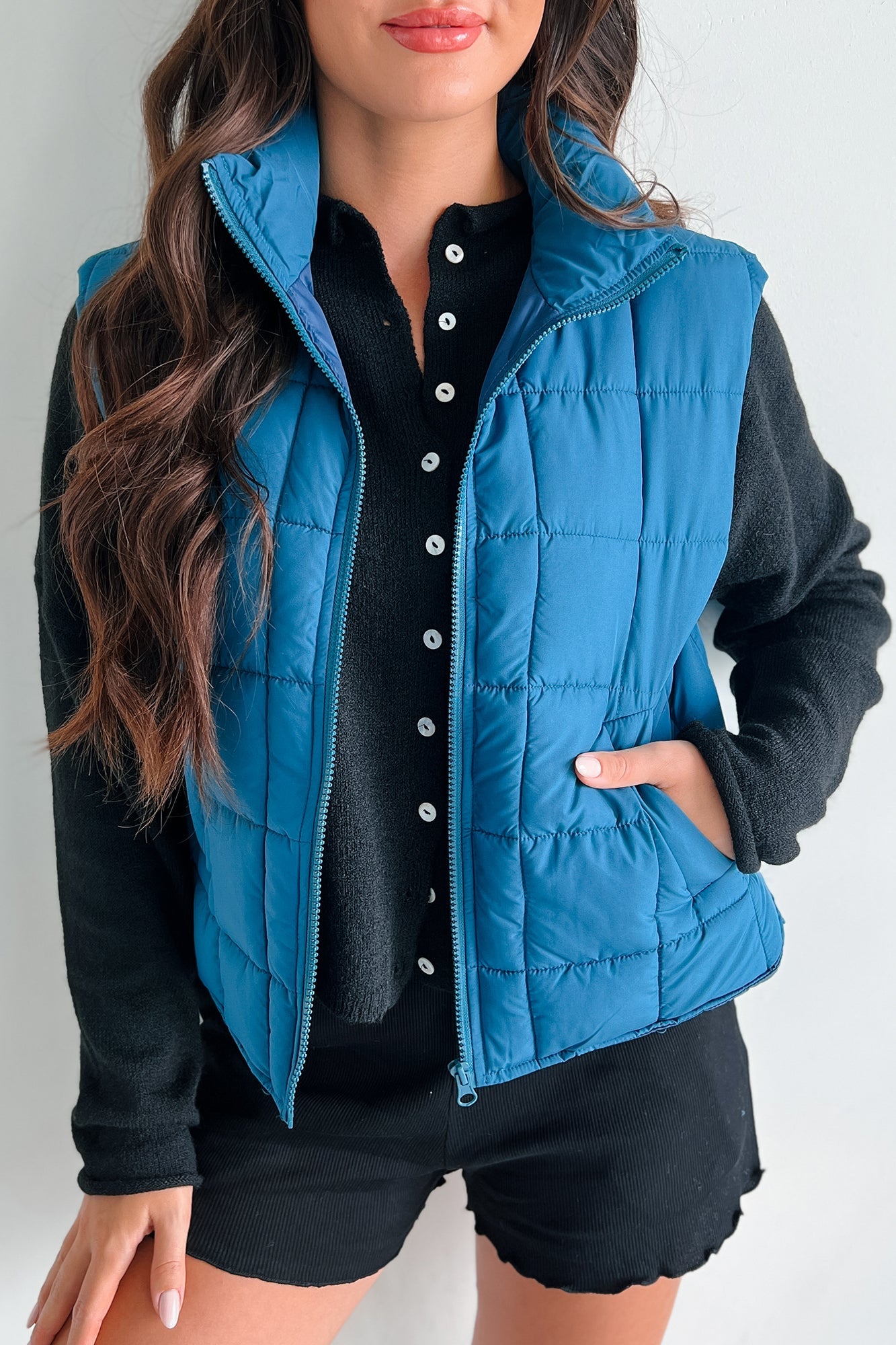 Until Next Time Padded Puffer Vest (Dark Seafoam)
