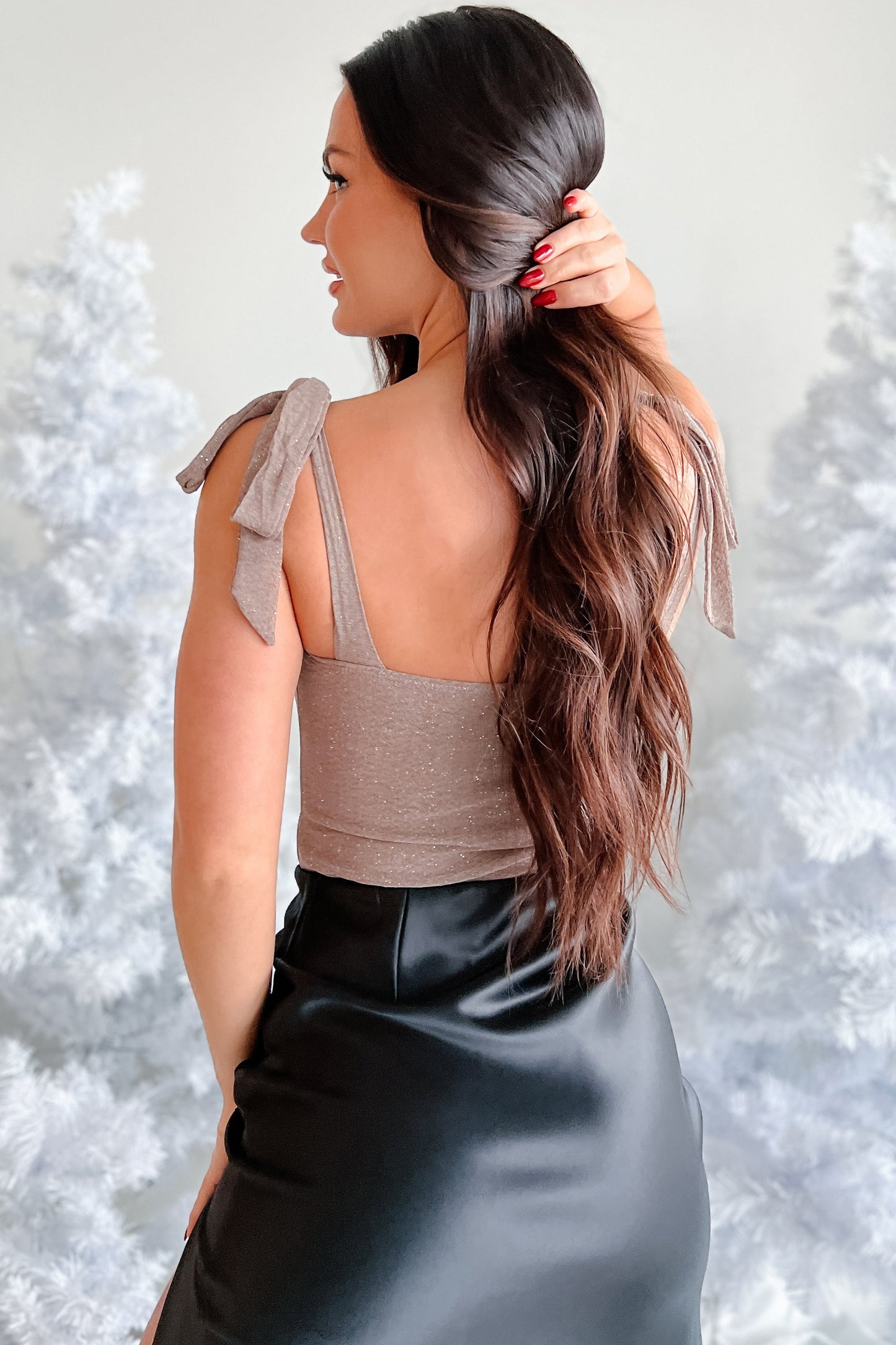 Glittering Moments Glitter Mesh Sweetheart Bodysuit (Smokey Taupe)