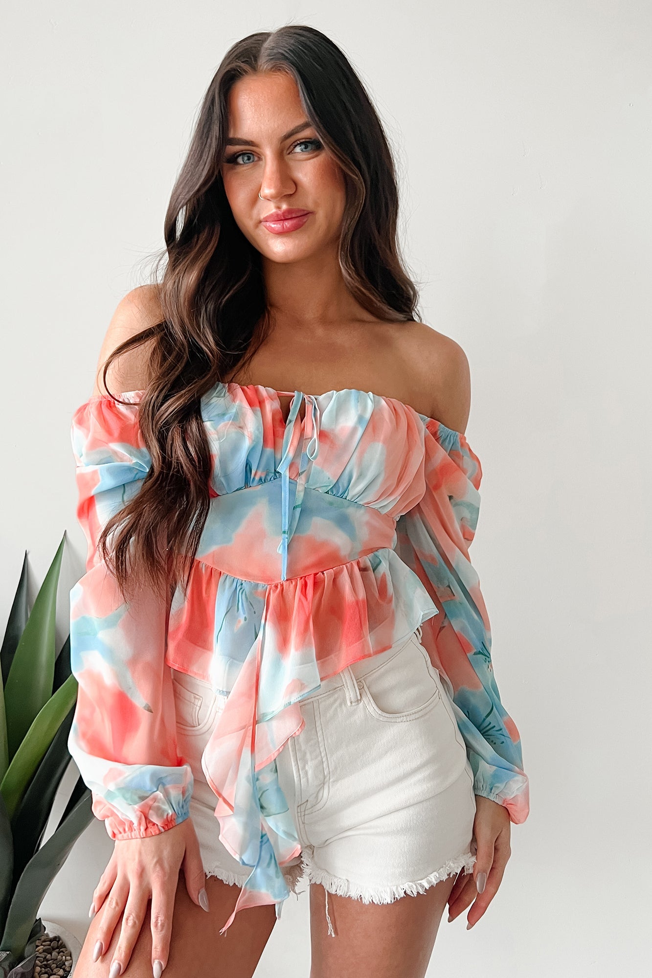 Radiate Good Vibes Pastel Tie-Dye Ruffled Top (Orange Combo)