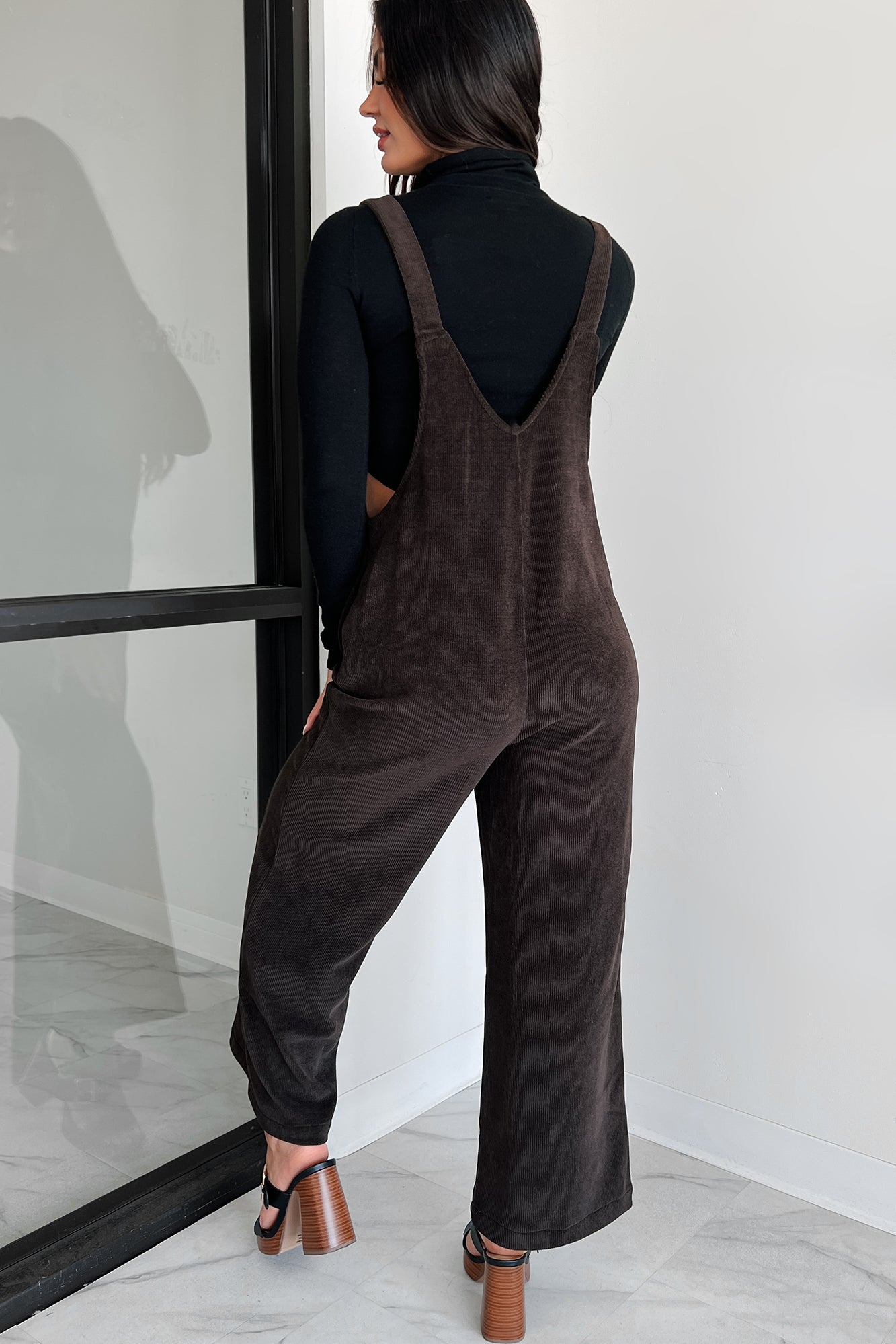 Playful Impression Soft Corduroy Overall Jumpsuit (Dark Brown)