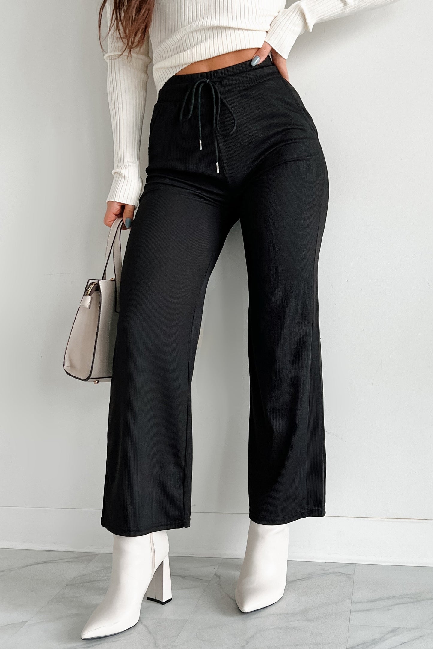 I'm Staying Put Wide Leg Drawstring Pants (Black)