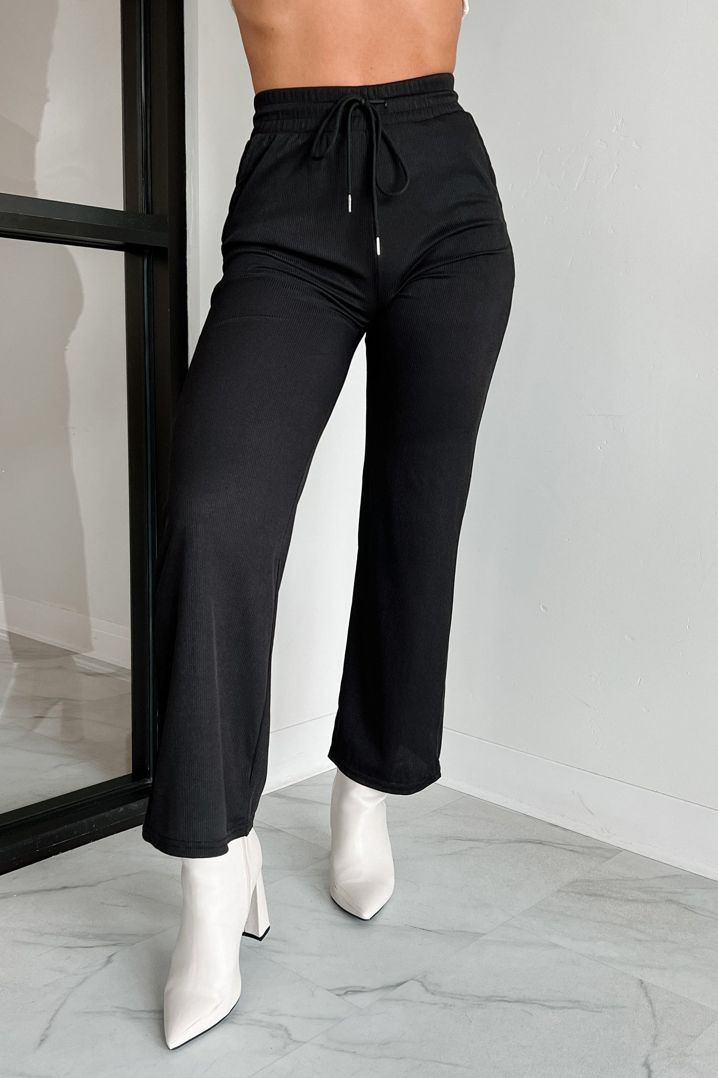 I'm Staying Put Wide Leg Drawstring Pants (Black)