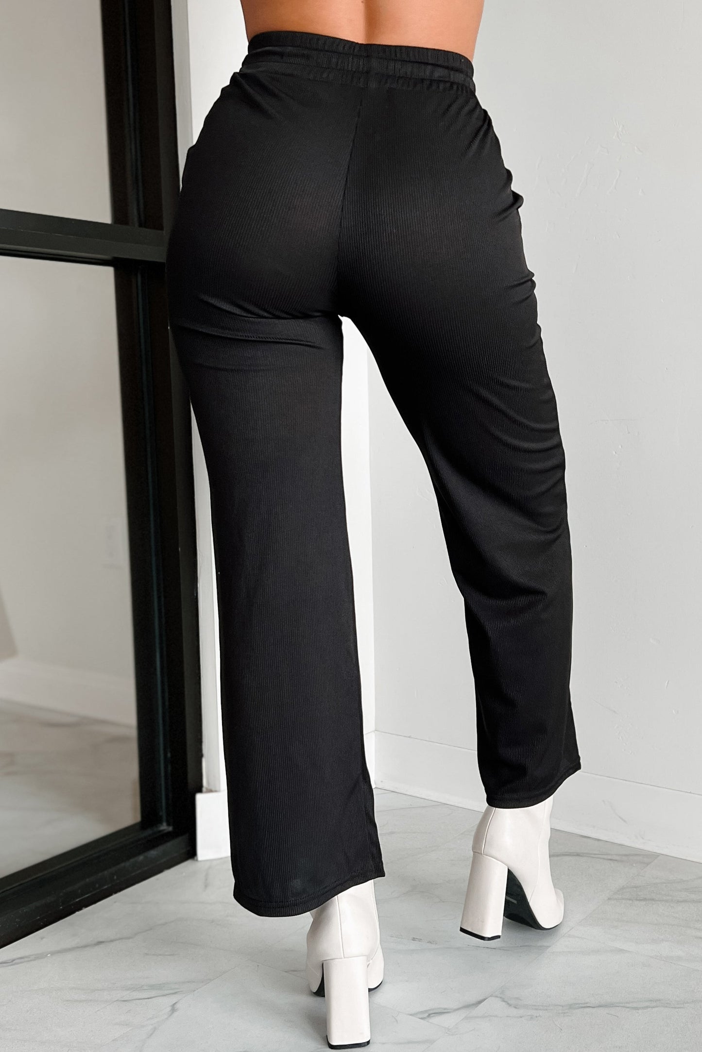 I'm Staying Put Wide Leg Drawstring Pants (Black)
