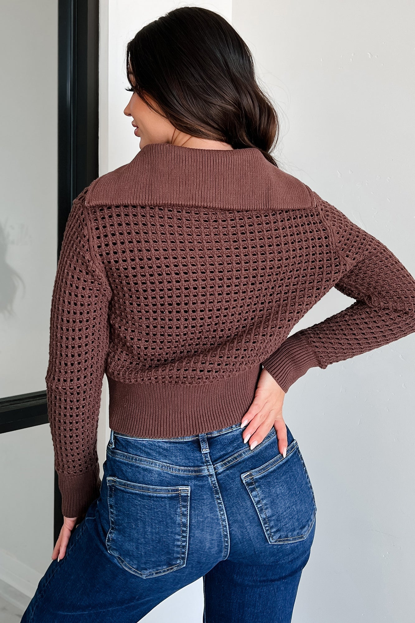 Whispered Words Zip-Up Sweater Jacket (Chocolate)