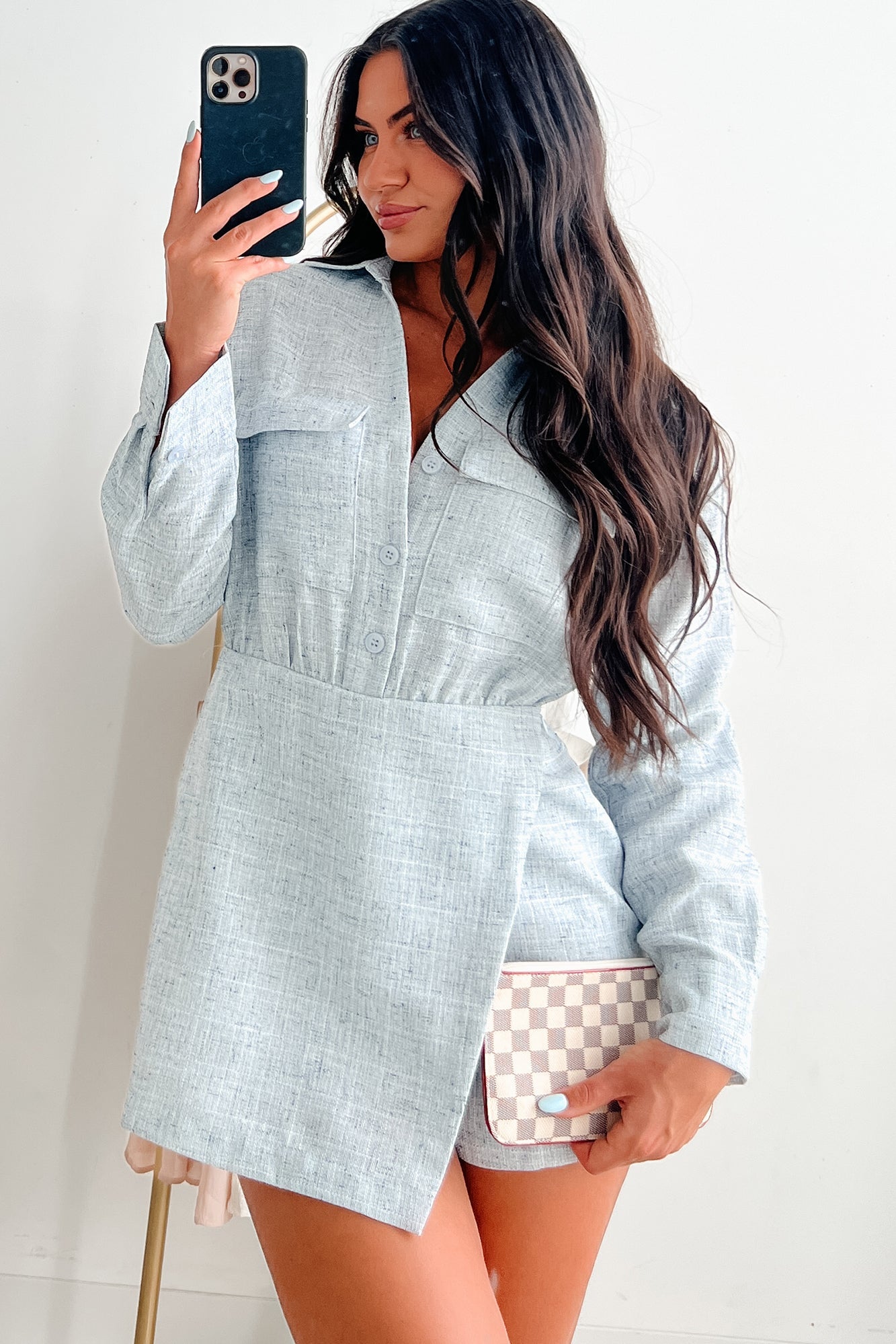 Jetting Around Two-Tone Skort Romper (Sky Blue)