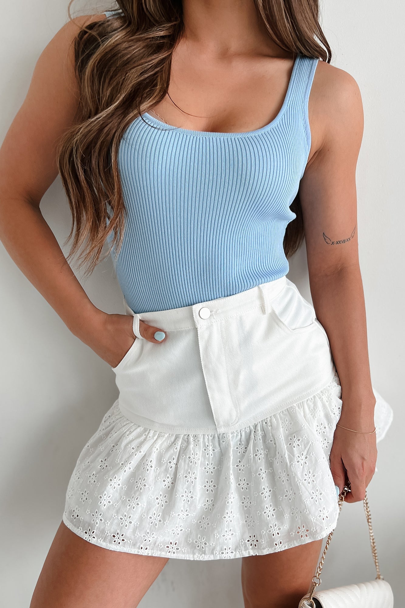Done Giving Chances Ribbed Tank Bodysuit (Light Blue)