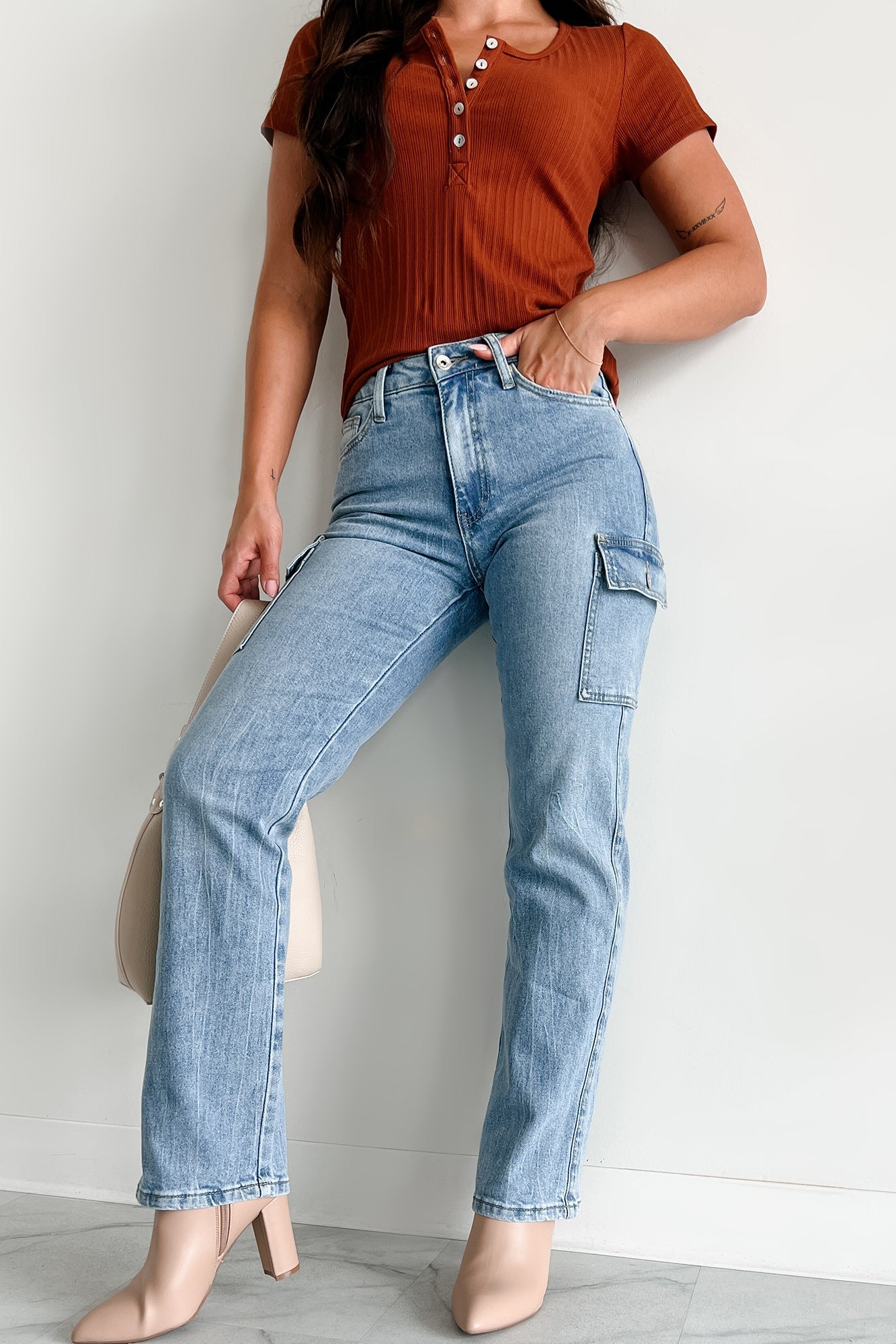 Cova High Rise Special A Cargo Jeans (Medium Dark)