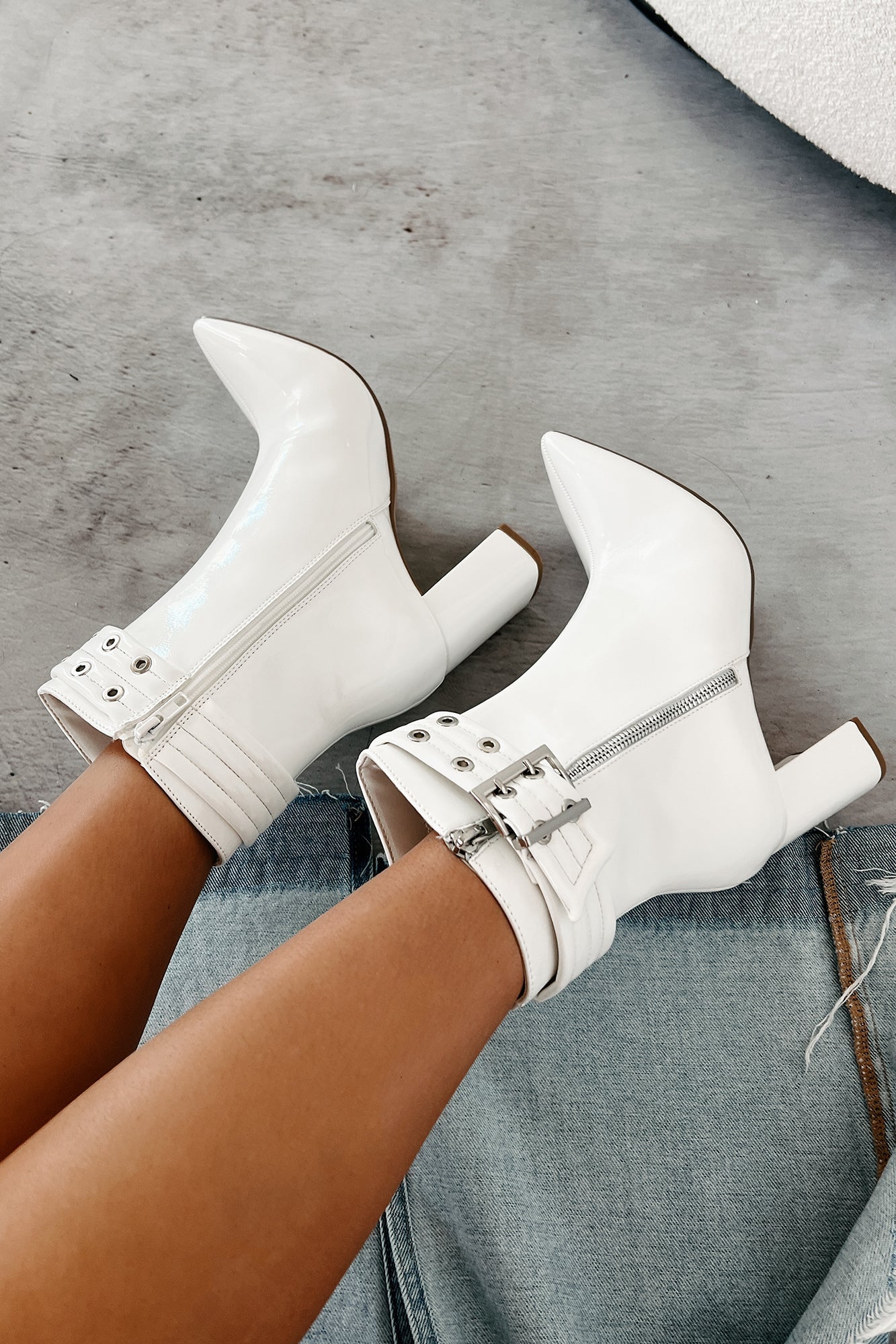 Jestina Patent Leather Booties (White)