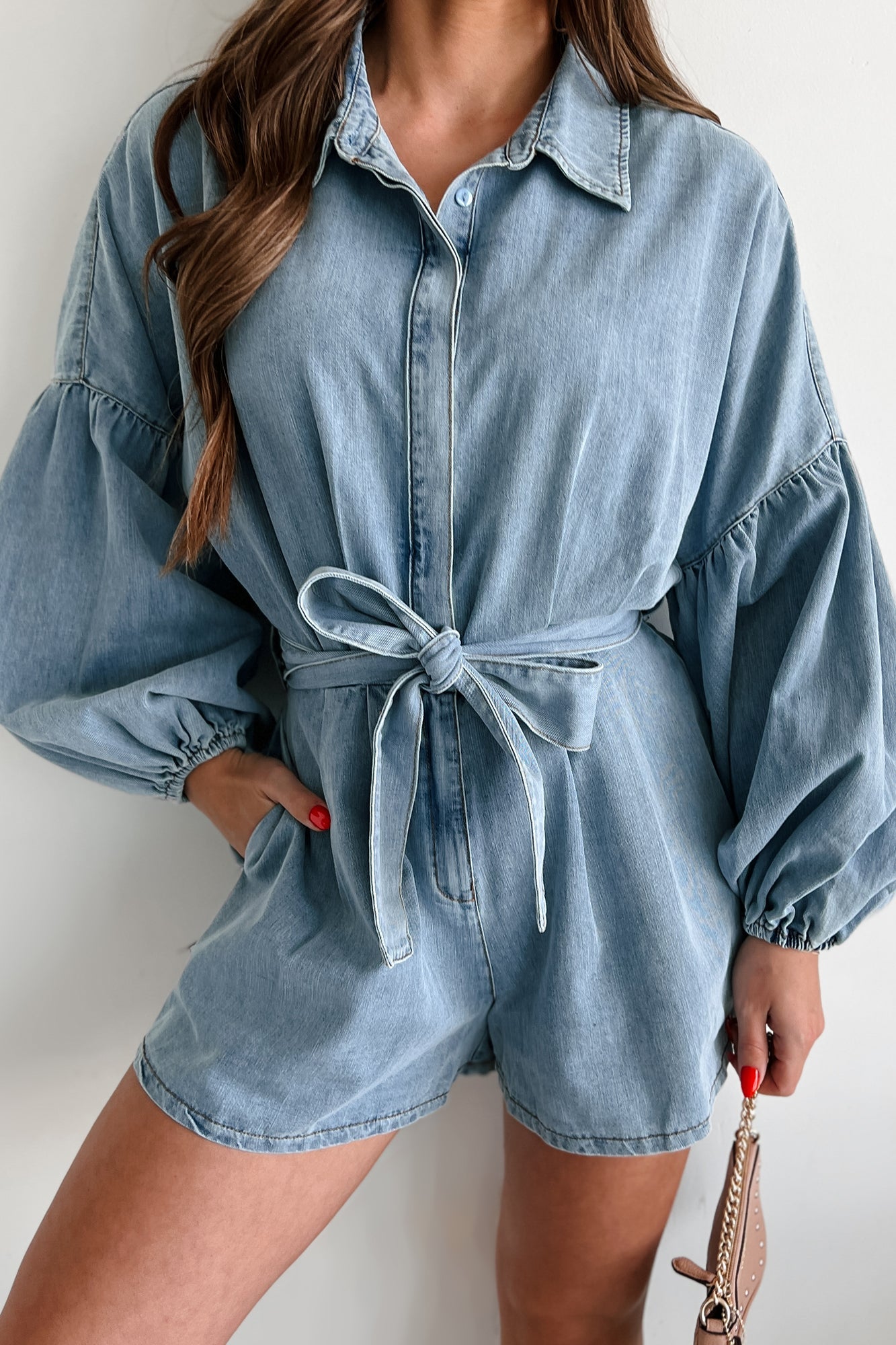 Modern Direction Denim Balloon Sleeve Romper (Denim)