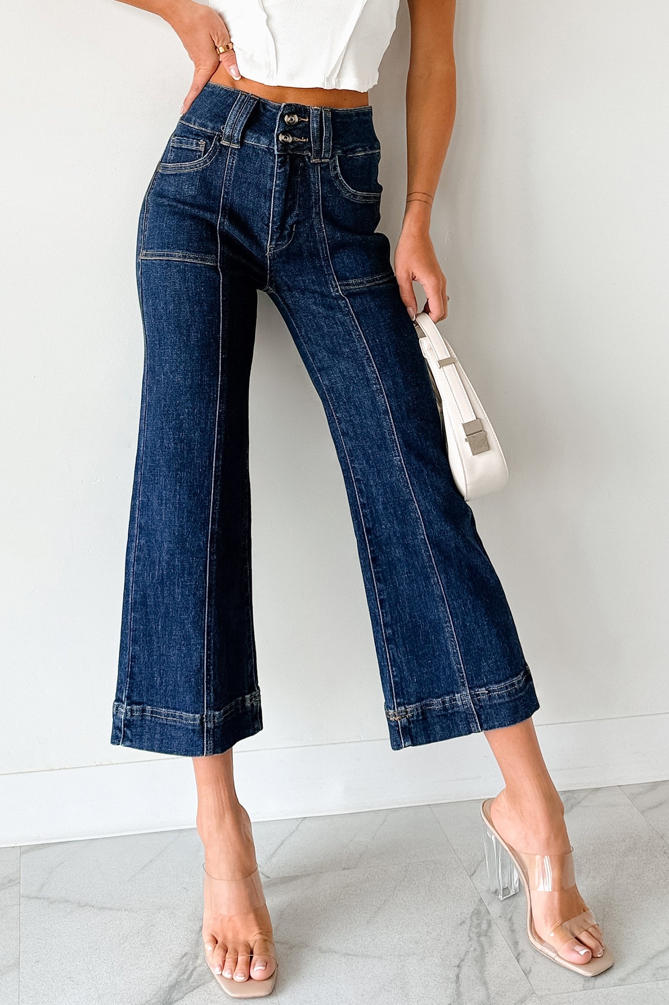 Tatum Wide Leg Mica Denim Crop Jeans (French Navy)