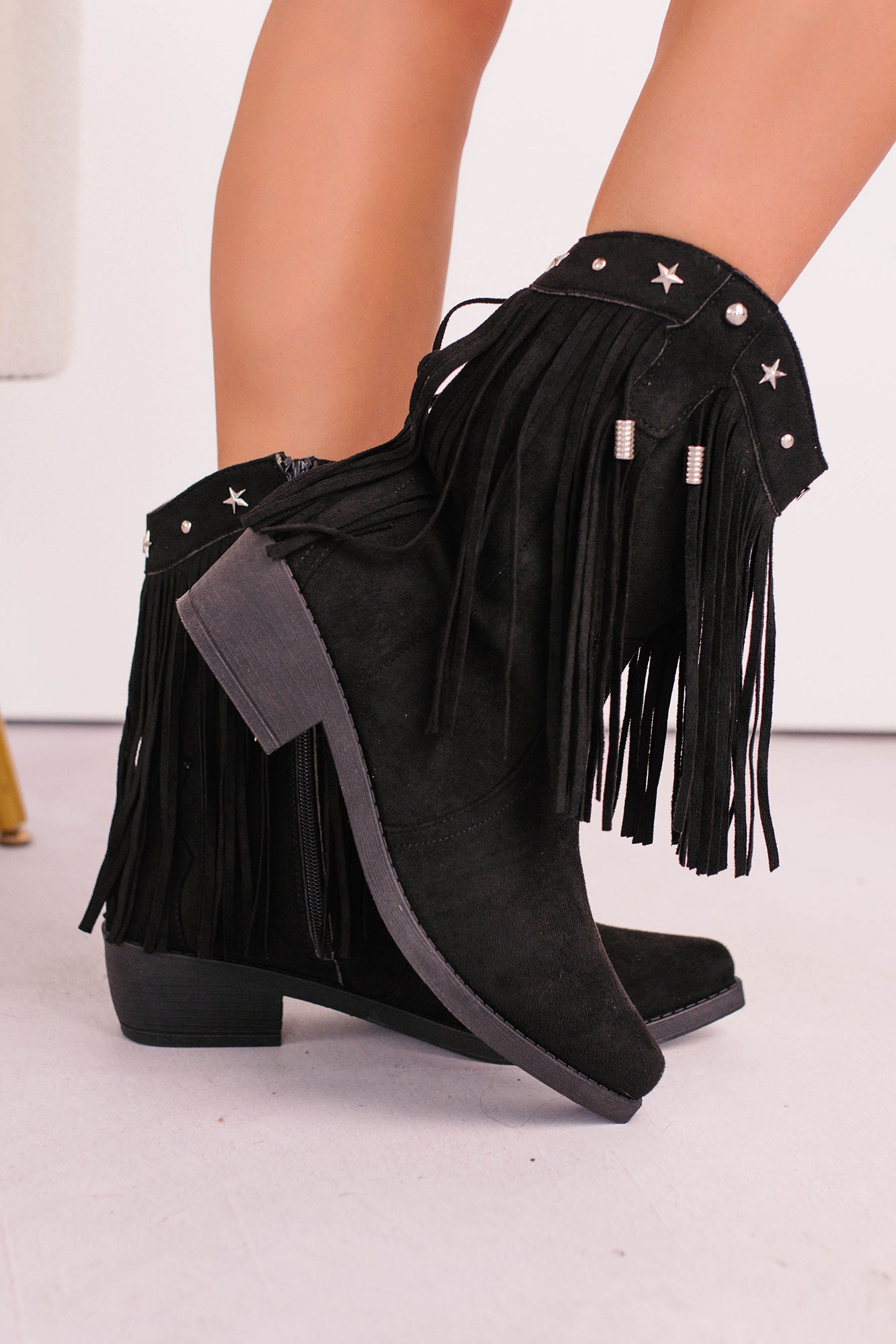 Denim & Daisies Tassel Western Booties (Black)