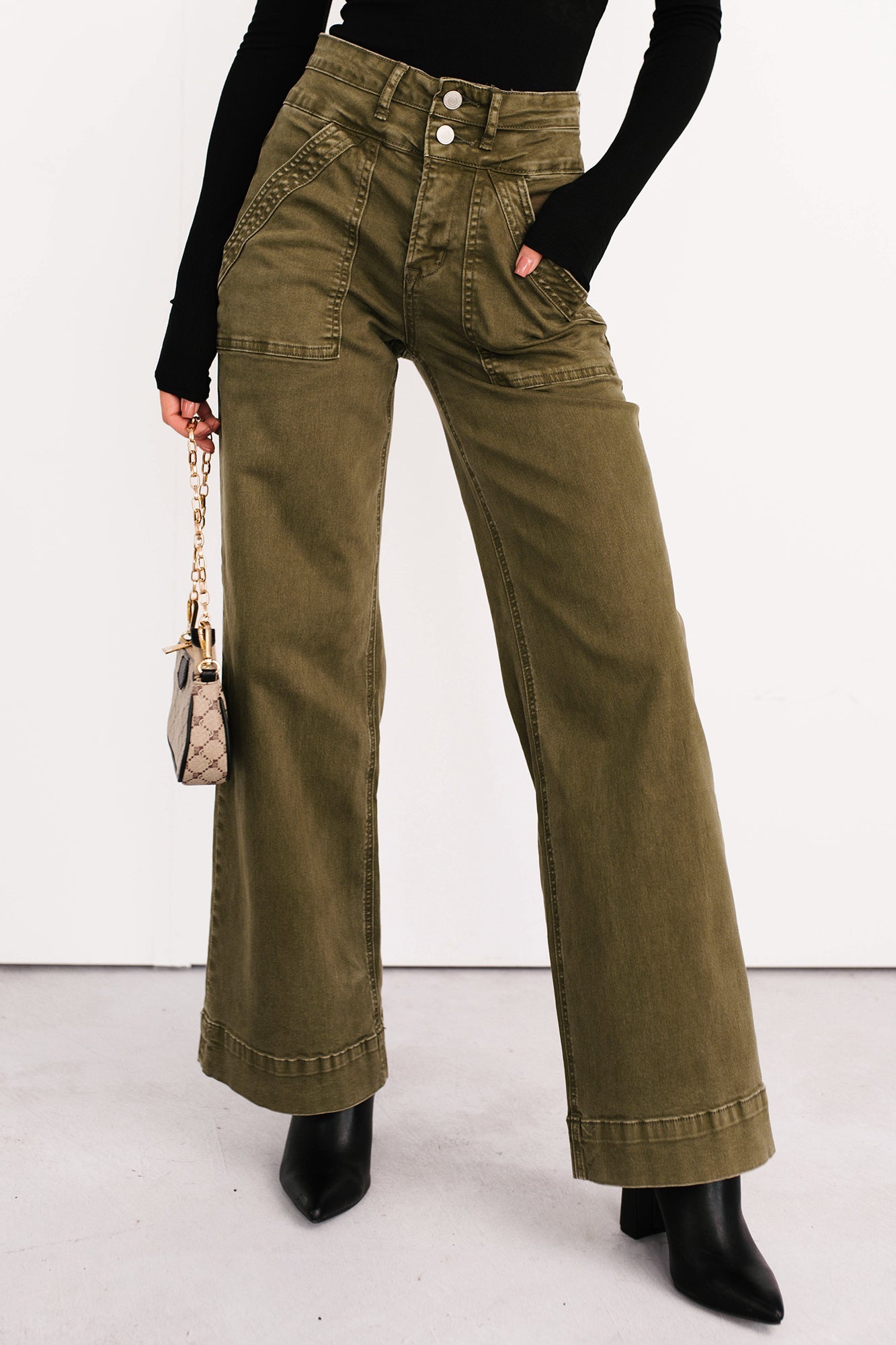 Henley Wide Leg Mica Denim Jeans (Fern Green)
