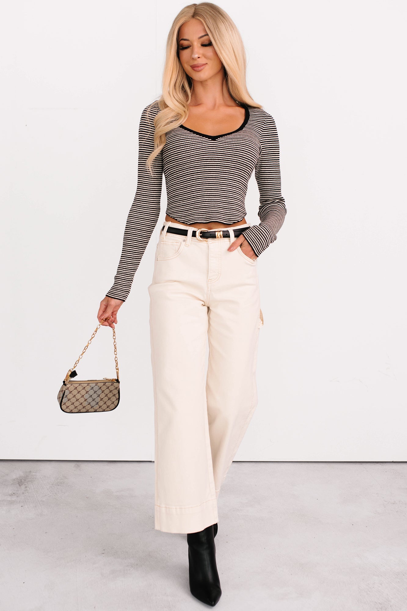 Marlo Tummy Control Wide Crop Risen Jeans (Ivory)