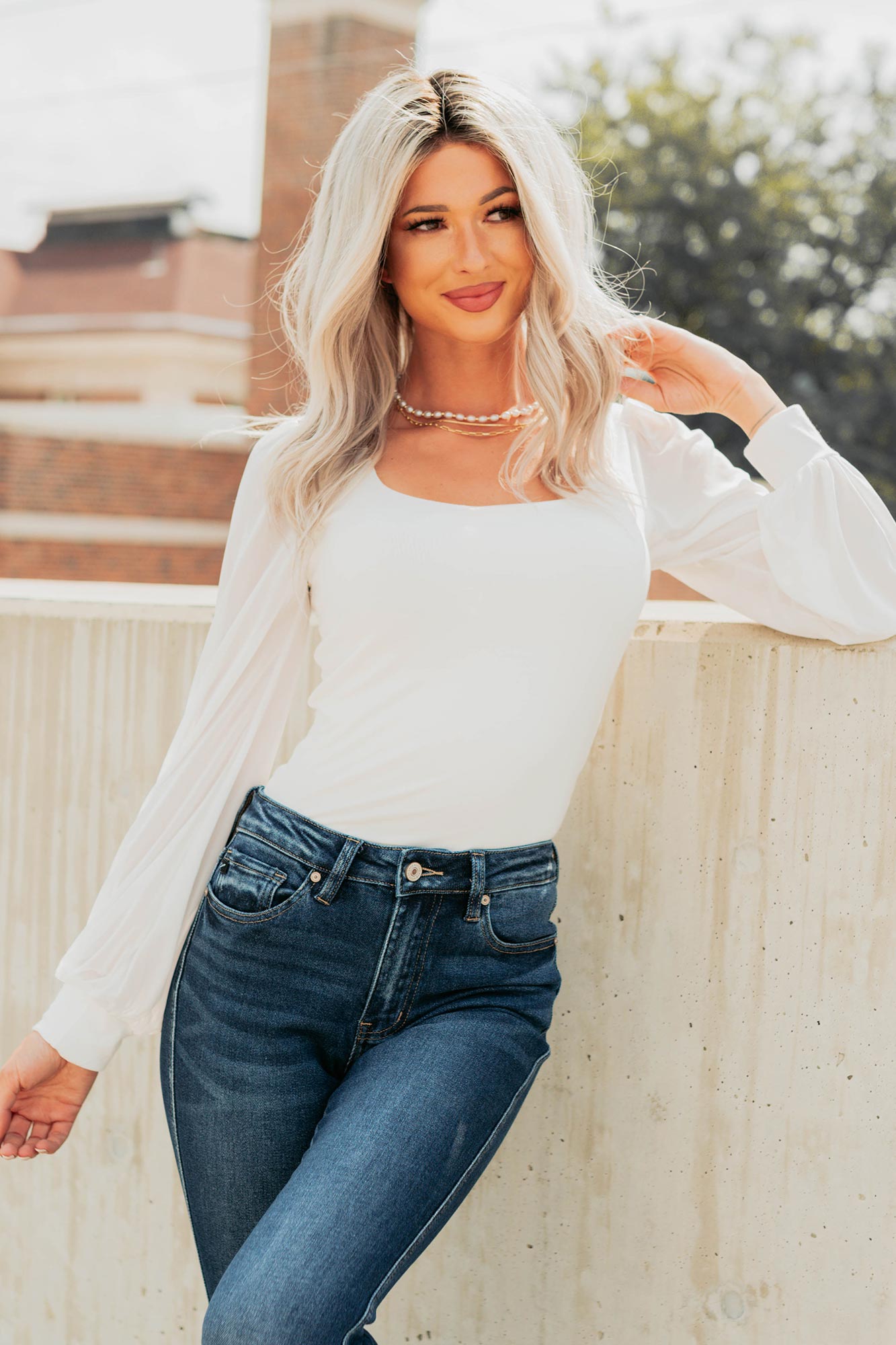 Inspired Moments Mesh Sleeve Top (Ivory)