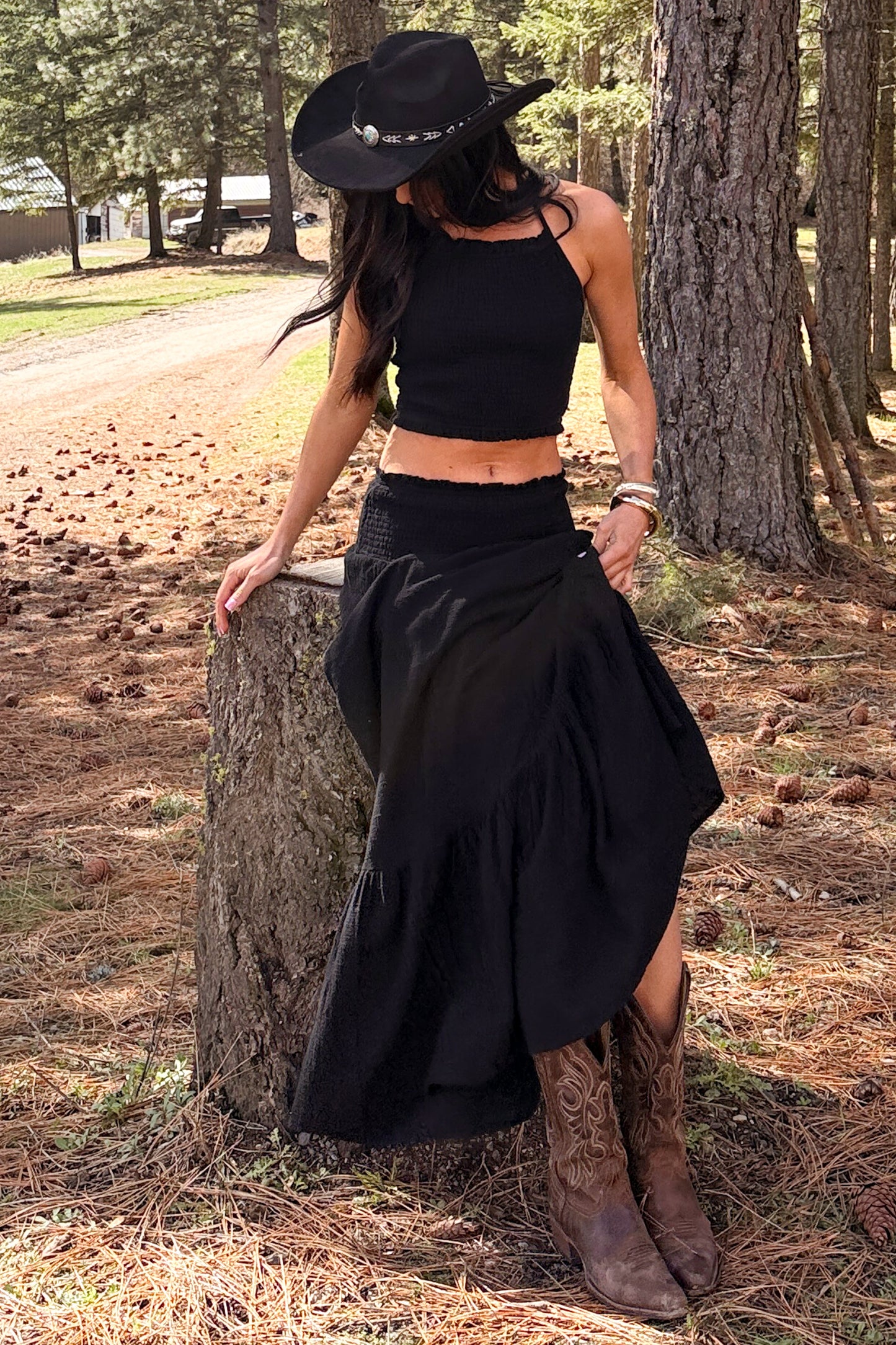 Made For Sunshine Halter Top And Maxi Skirt Set (Black)