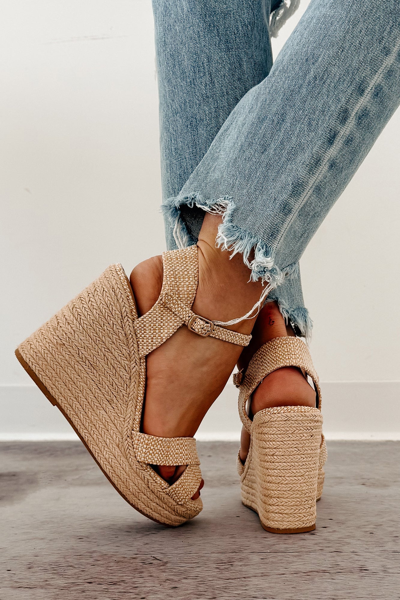 Love Me Not Raffia Platform Wedge Sandals (Natural)
