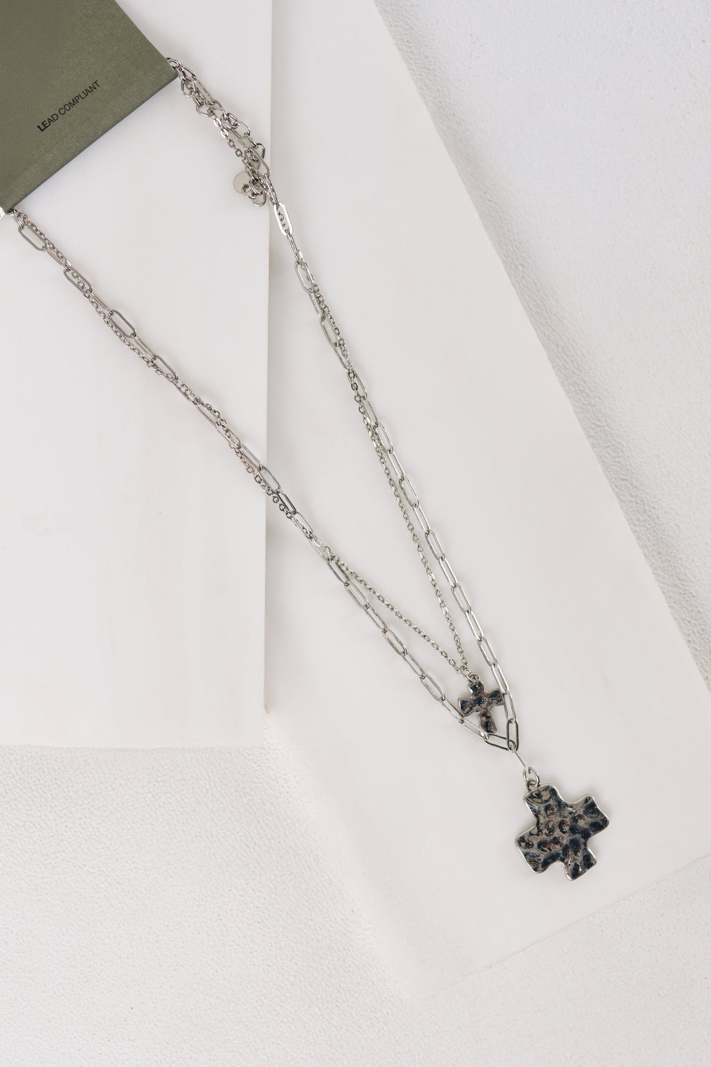 Grace Held Layered Hammered Cross Necklace (Silver)