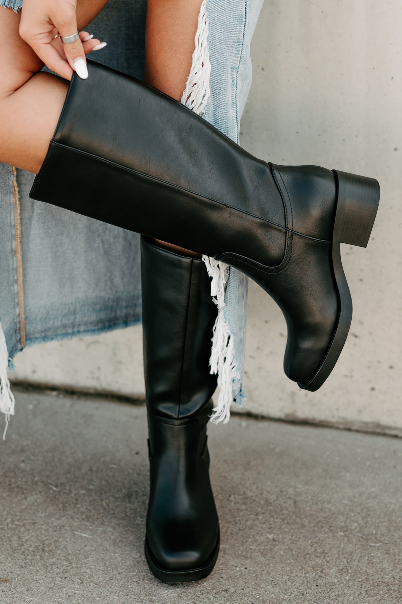 Off The Trail Mid-Calf Faux Leather Boots (Black)