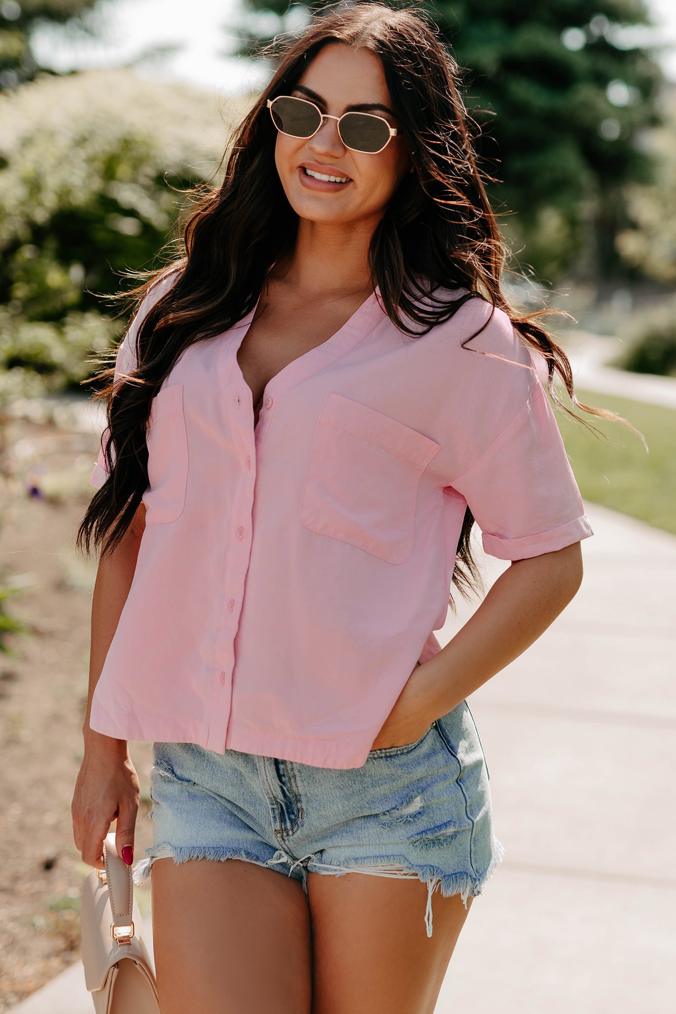 Daytime Perfection Button-Down Shirt (Pink)