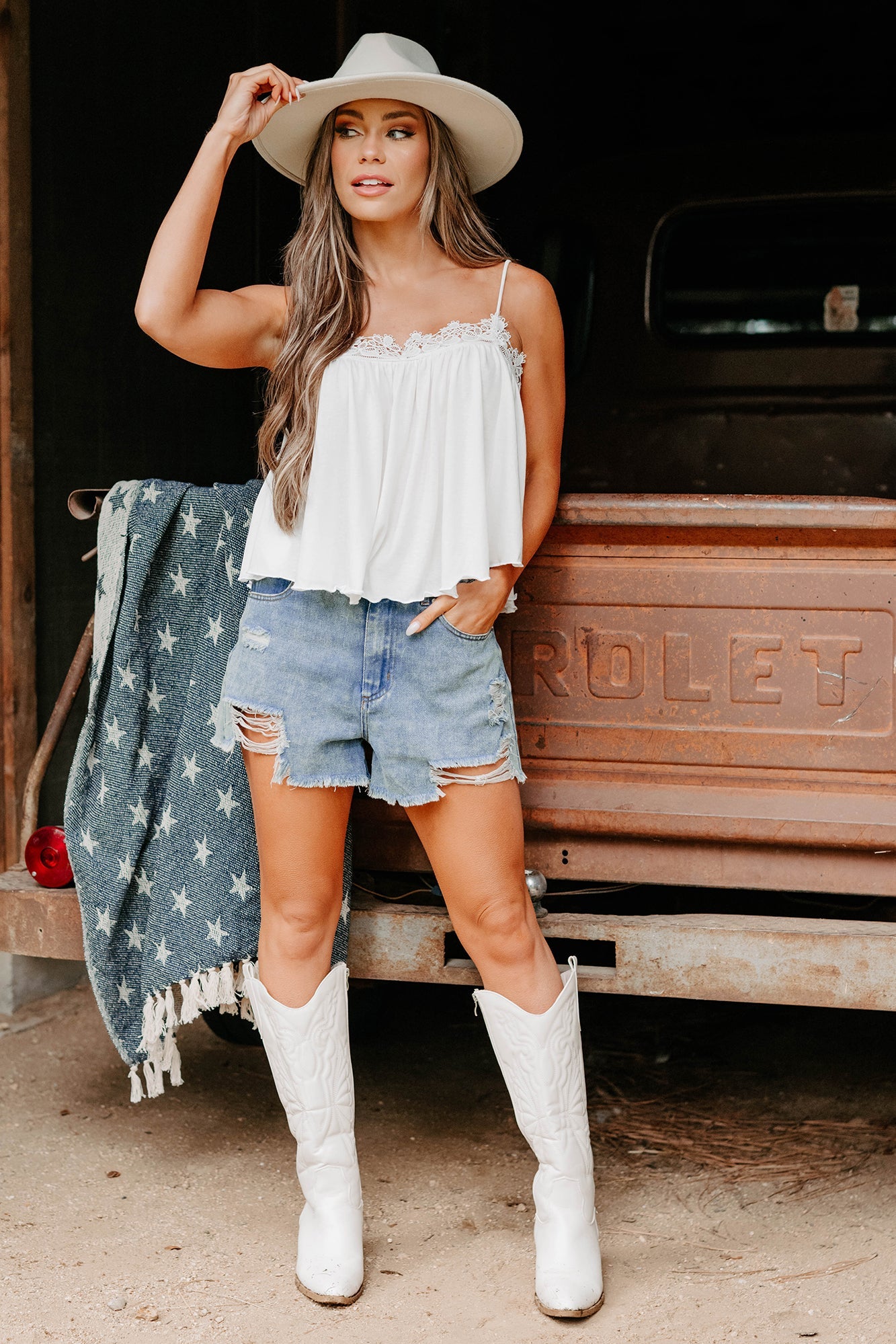 Lavender Dreams Crochet Lace Cami Top (White)