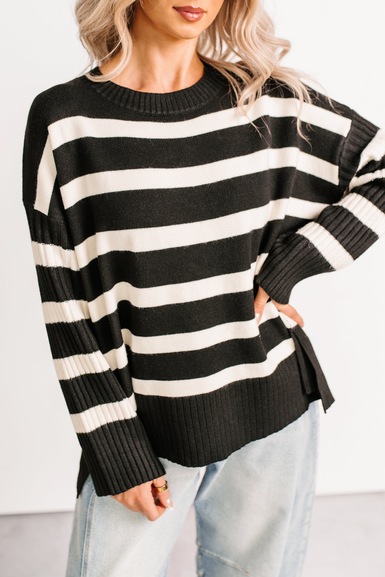 You All Along Striped Oversized Sweater (Black)