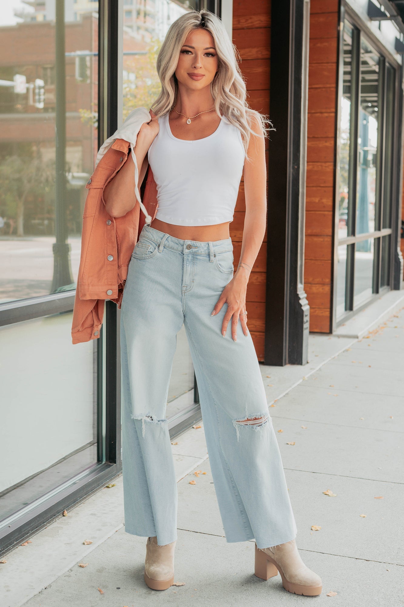 Vivienne Wide Leg Ripped Hidden Jeans (Light)