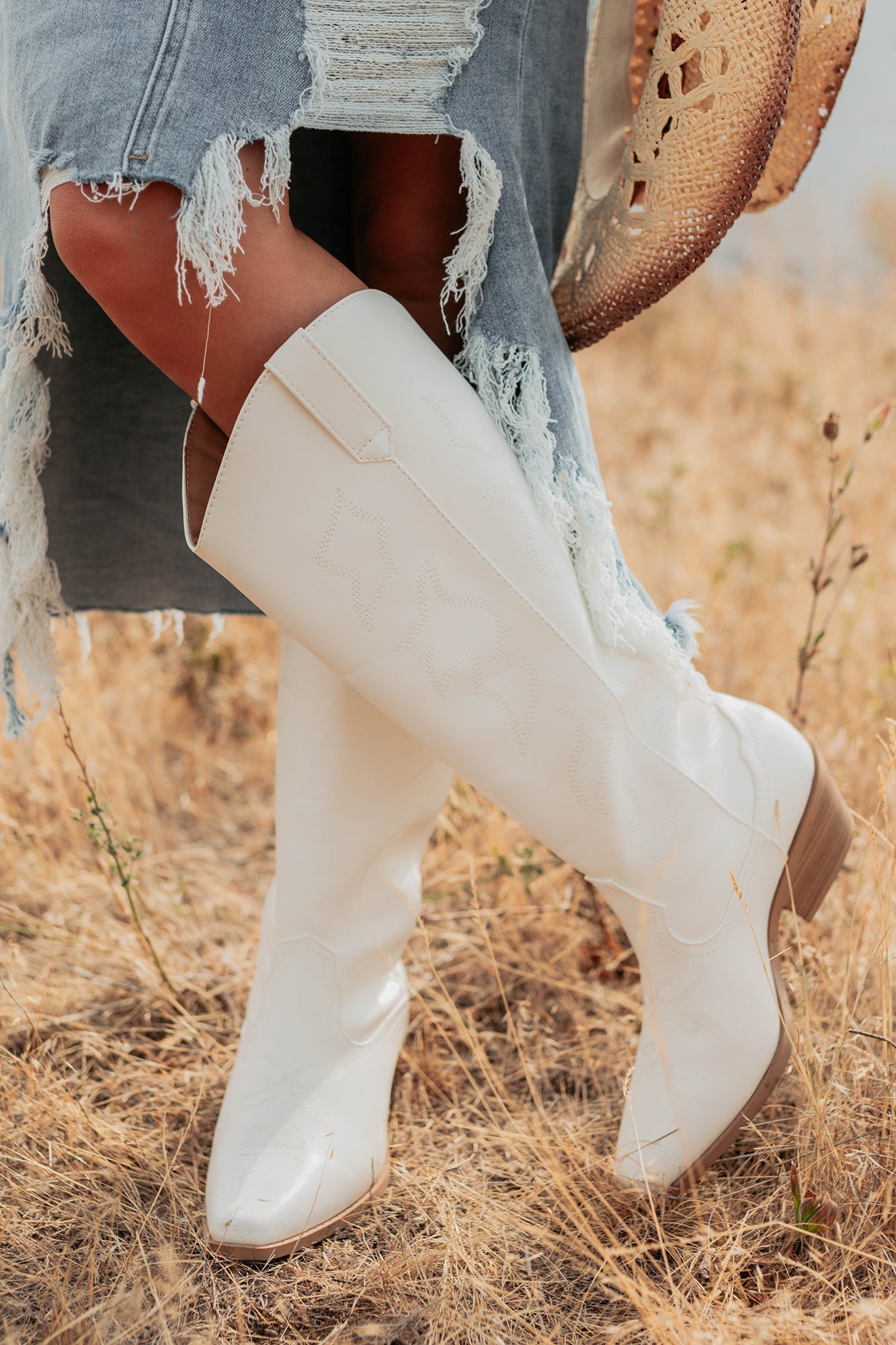 A Wild Ride Faux Leather Western Boots (White)