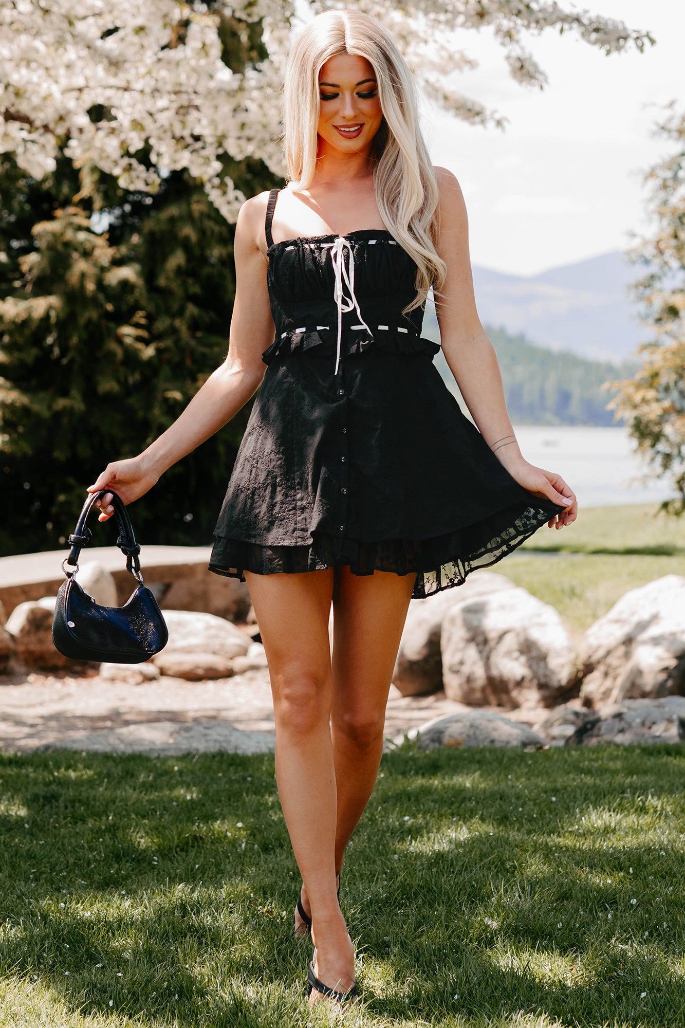 Lead With Love Sleeveless Embroidered Mini Dress (Black)