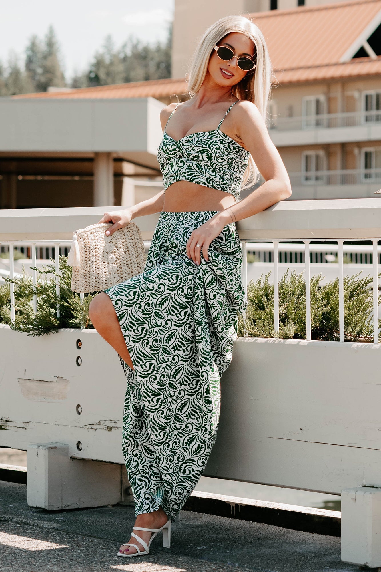 Bouquet Of Bliss Paisley Print Skirt Set (Green)